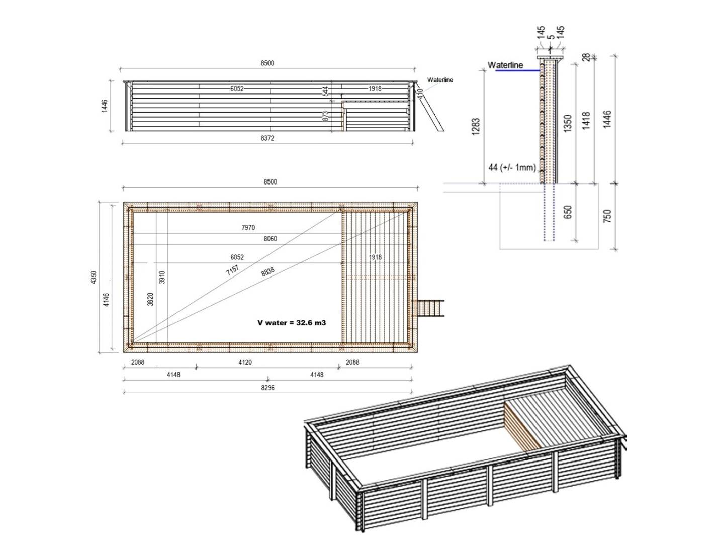 Altanka - Piscine hors sol en bois AQUA 8.5 x 4.35 - H.1.45 m avec plage, sable, fixations à visser - BAS7309OSPL3+PLA309 - ALTANKA - Image 4