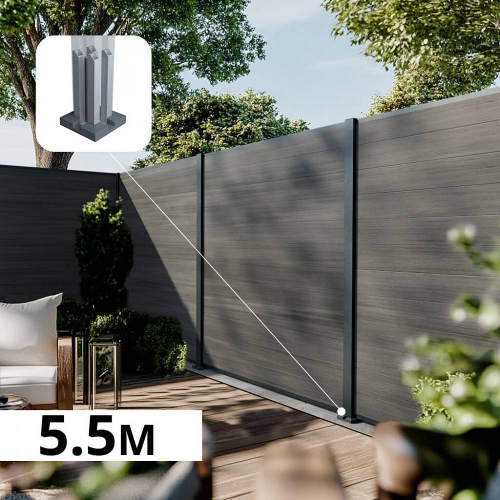 Kit Clôture Composite CRUZ Ardoise 5,5x1,8m - Bois composite ...