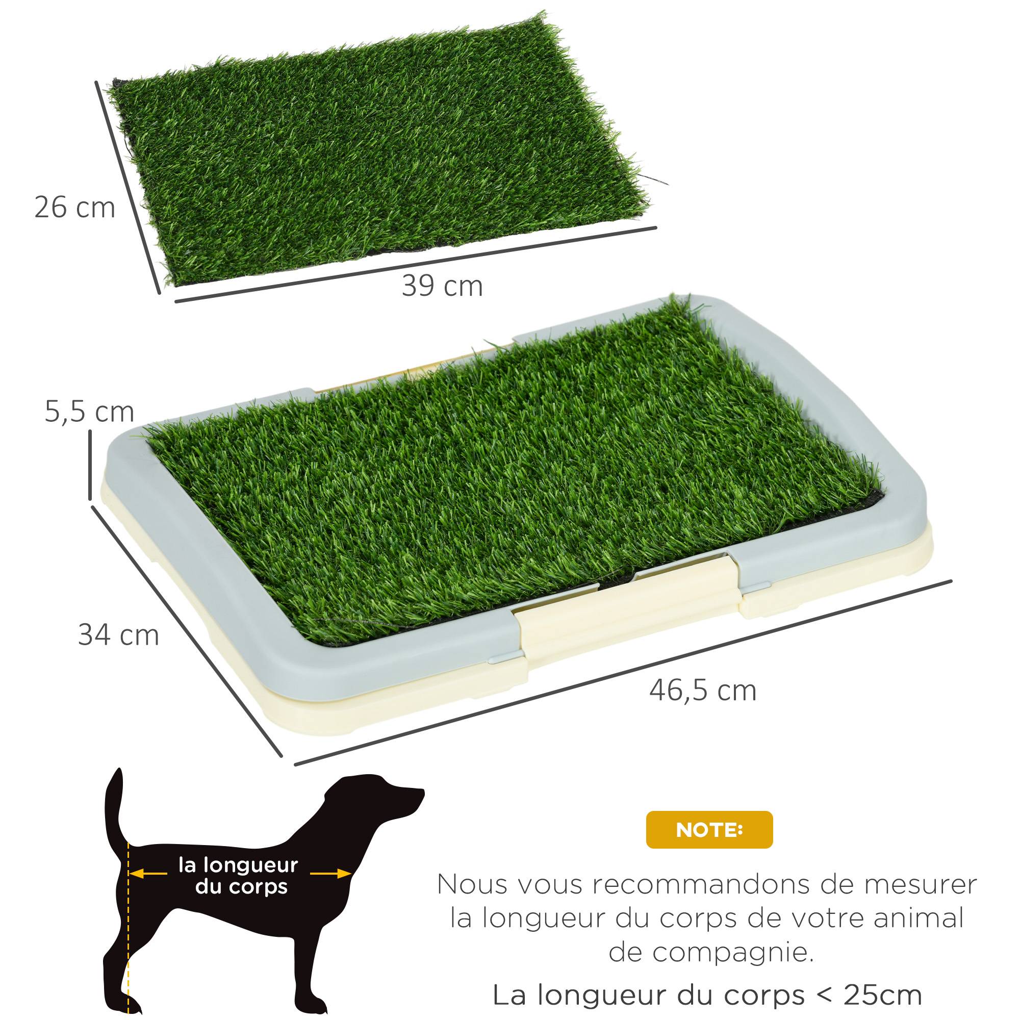 Toilette pour chien litière avec tapis en gazon artificiel plateau et panneau grillagé 46,5 x 34 cm - Image 5