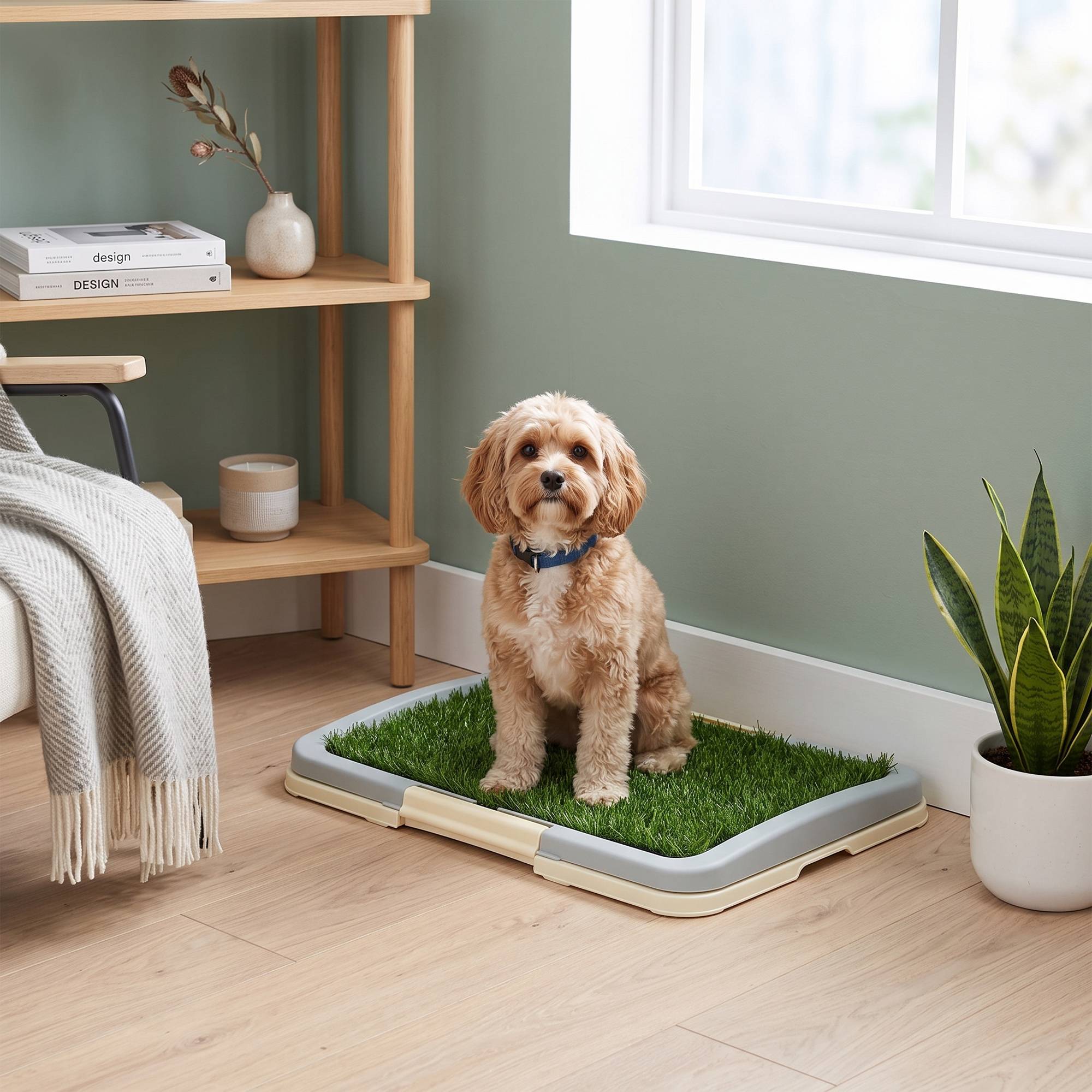 Toilette pour chien litière avec tapis en gazon artificiel plateau et panneau grillagé 46,5 x 34 cm - Image 10