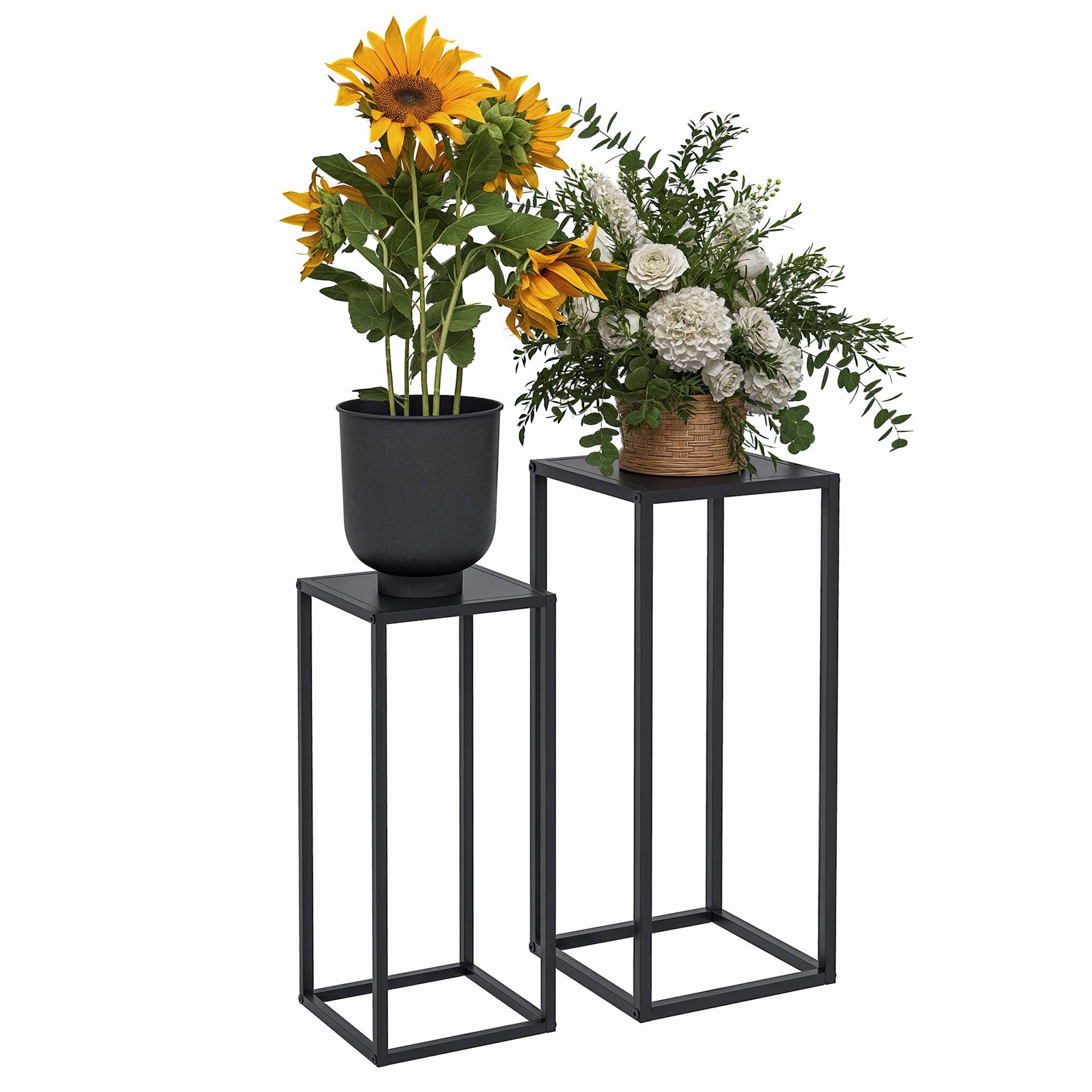 Lot de 2 supports pot de fleurs encastrables 2 hauteurs différentes 58,5 et 65 cm - acier noir - Image 1