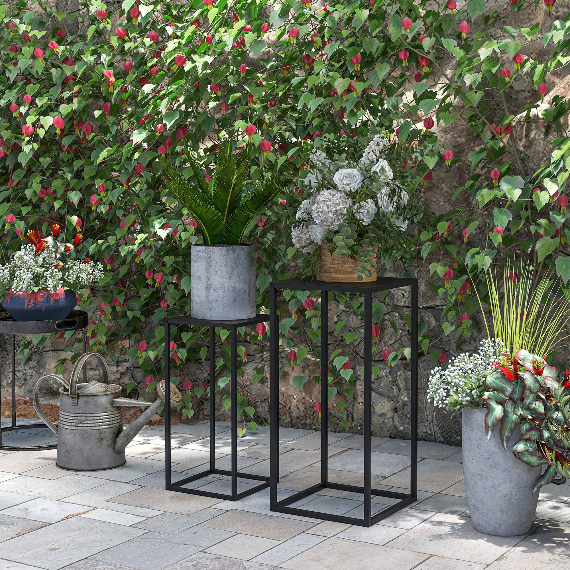 Lot de 2 supports pot de fleurs encastrables 2 hauteurs différentes 58,5 et 65 cm - acier noir - Image 4