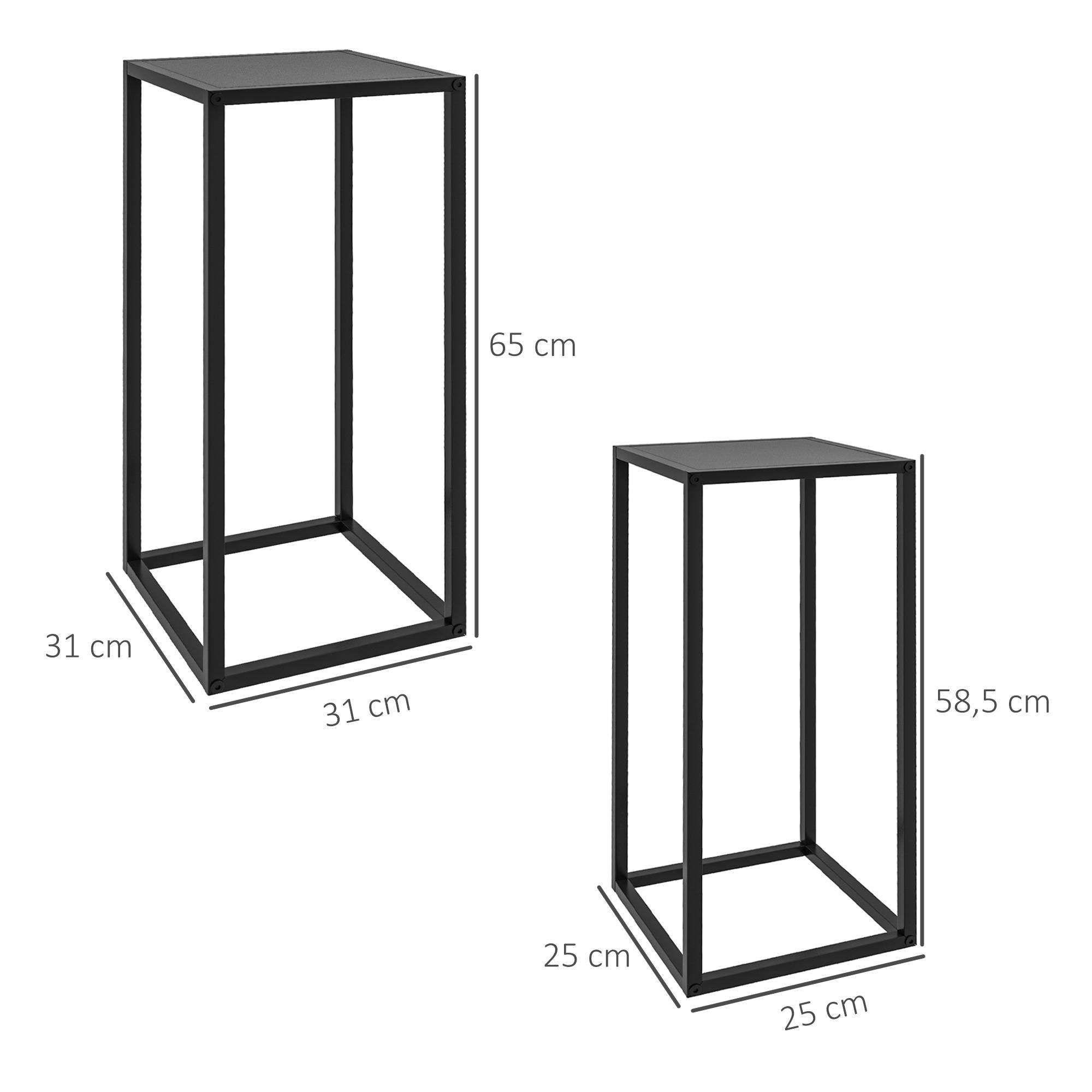 Lot de 2 supports pot de fleurs encastrables 2 hauteurs différentes 58,5 et 65 cm - acier noir - Image 5