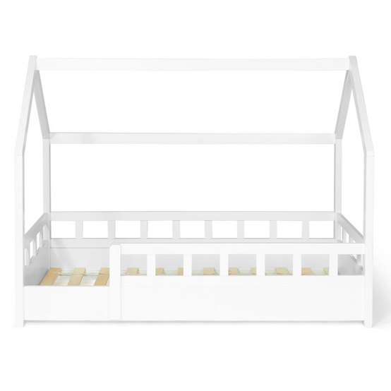 Lit cabane enfant 80 x 160 CM NEREE blanc avec sommier et barrières - Image 4