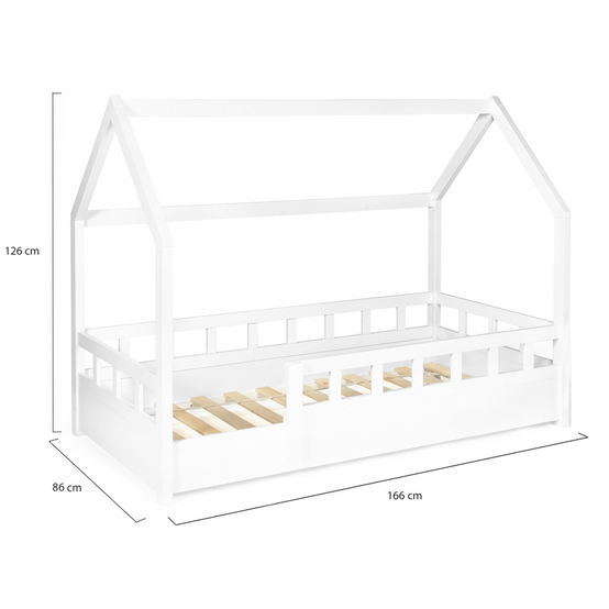 Lit cabane enfant 80 x 160 CM NEREE blanc avec sommier et barrières - Image 6