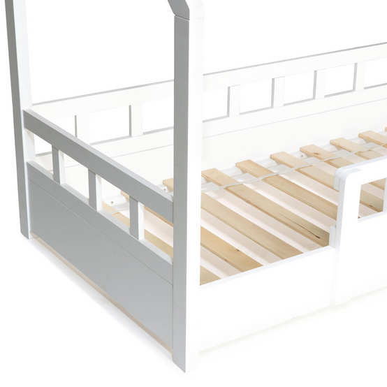 Lit cabane enfant 80 x 160 CM NEREE blanc avec sommier et barrières - Image 5
