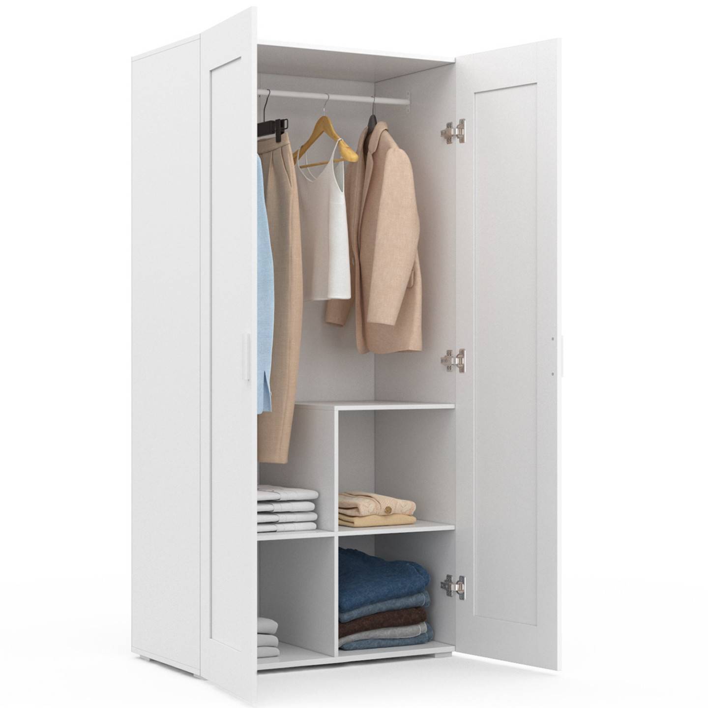Armoire 2 portes VITO blanc penderie 80 cm avec étagères rangement maxi capacité - Image 4