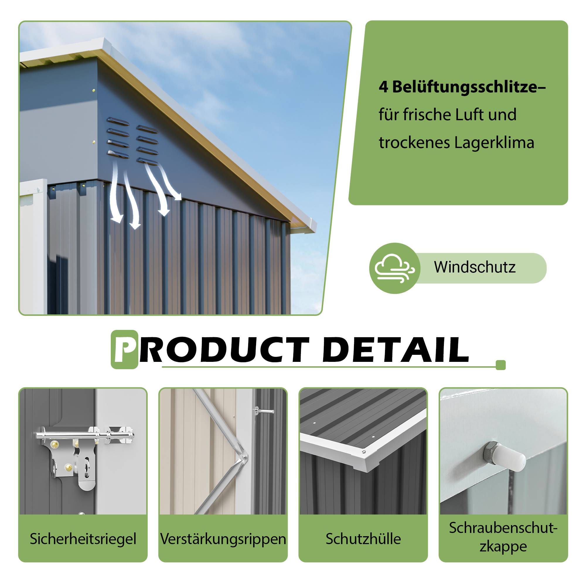 ComfortXL - Abri de jardin métal pour outils vélos cabanon extérieur 242 x 120 x 192 cm gris - ComfortXL Outdoor Living - Image 7