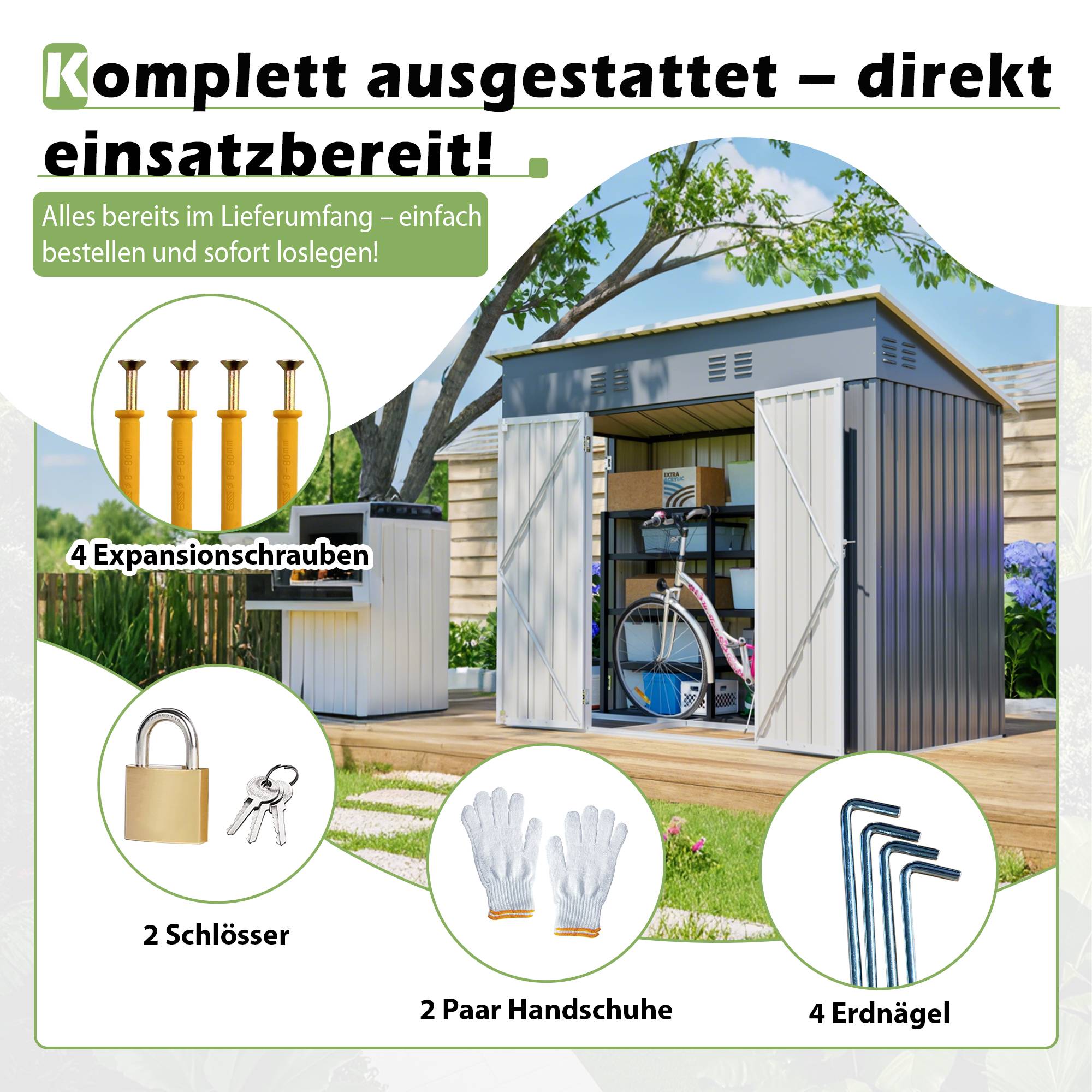 ComfortXL - Abri de jardin métal pour outils vélos cabanon extérieur 242 x 120 x 192 cm gris - ComfortXL Outdoor Living - Image 4
