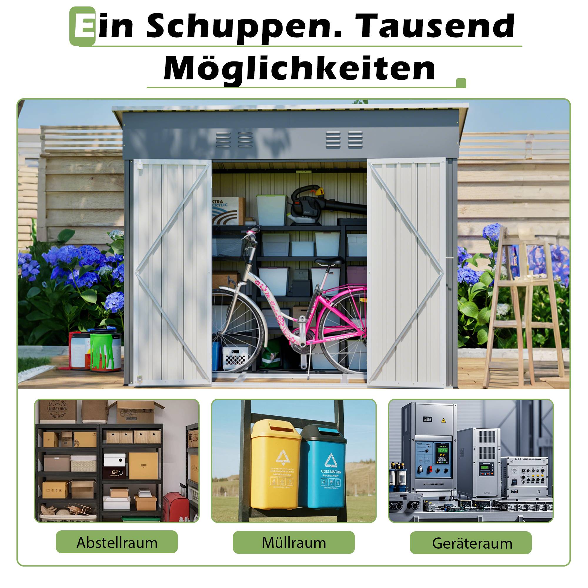 ComfortXL - Abri de jardin métal pour outils vélos cabanon extérieur 242 x 120 x 192 cm gris - ComfortXL Outdoor Living - Image 3