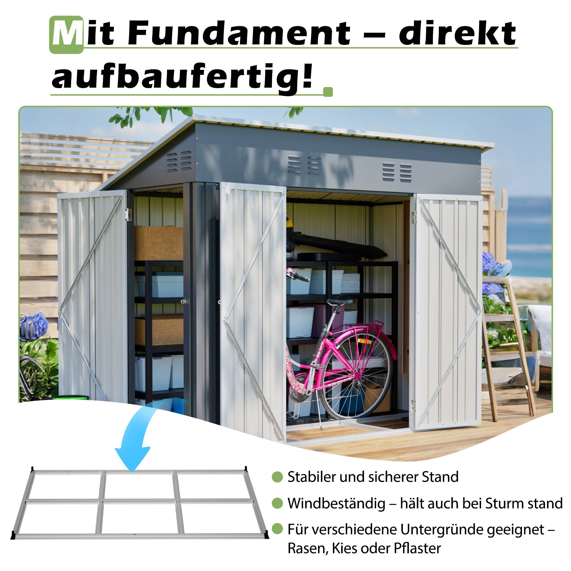 ComfortXL - Abri de jardin métal pour outils vélos cabanon extérieur 242 x 120 x 192 cm gris - ComfortXL Outdoor Living - Image 6