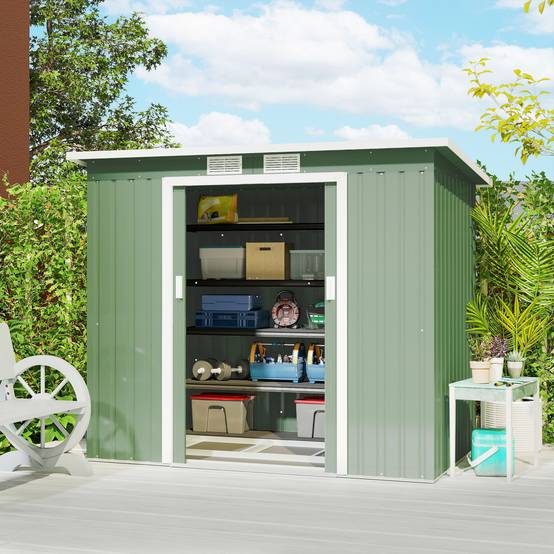 Remise de jardin 213x130x172 cm abri extérieur métallique outils vert olive - Image 3