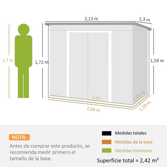 Remise de jardin 213x130x172 cm abri extérieur métallique outils vert olive - Image 5