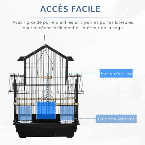 Cage à oiseaux métal noir 50.5 x 41 x 63 cm - PANGIVO - Image 8