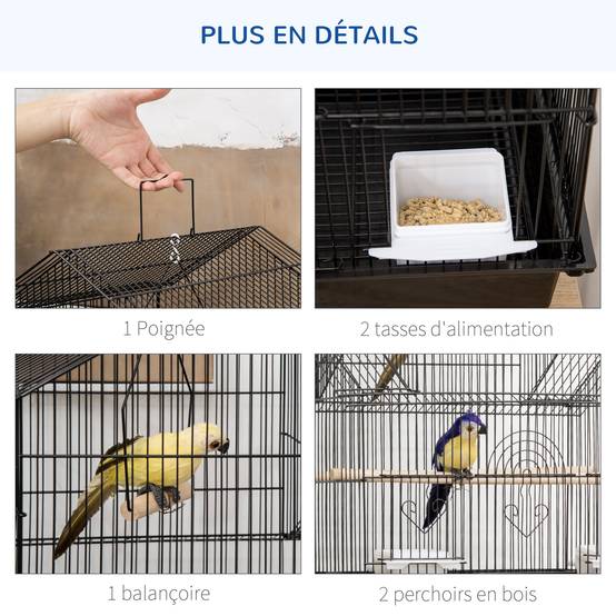 Cage à oiseaux métal noir 50.5 x 41 x 63 cm - PANGIVO - Image 6