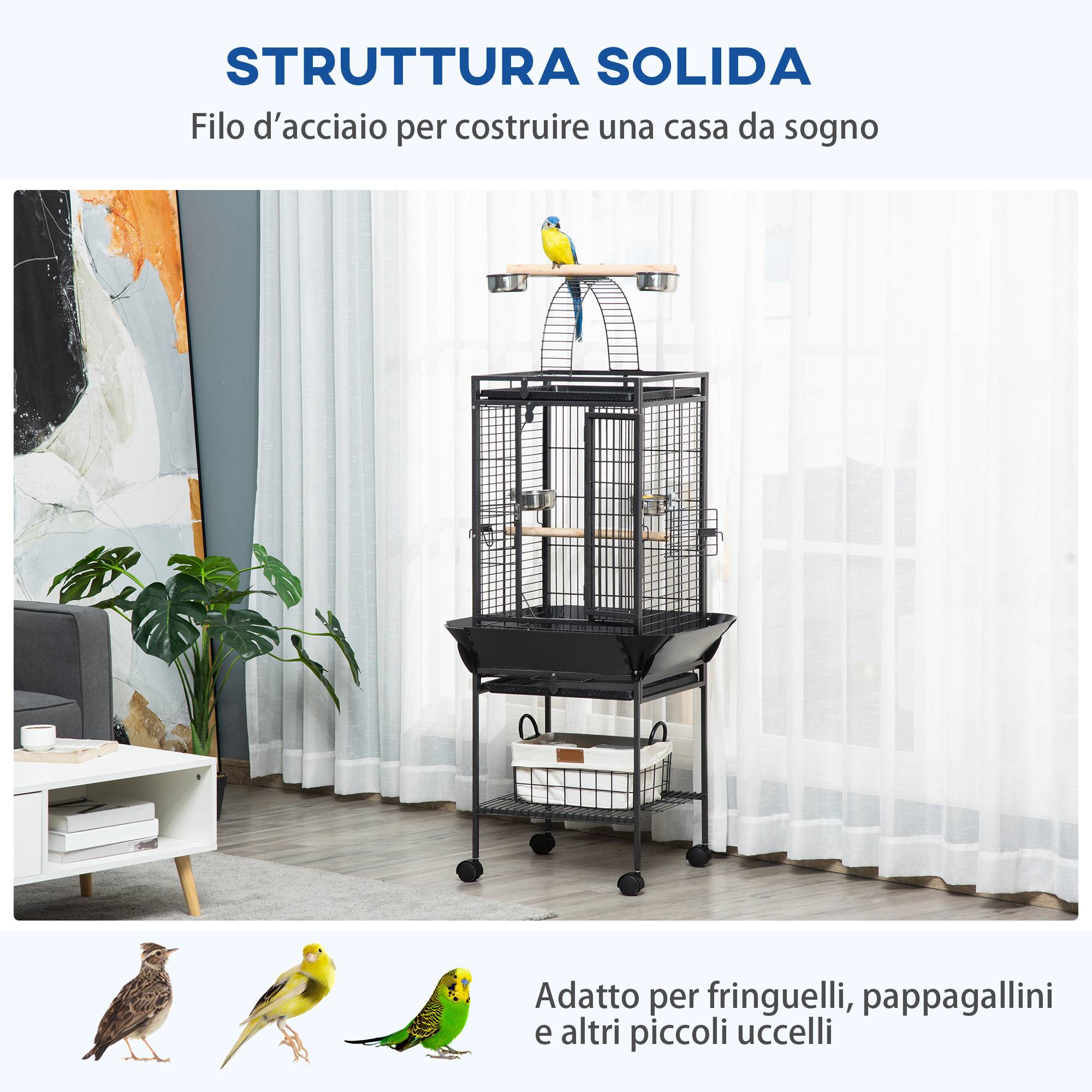 ComfortXL - Grande cage à perroquets acier gris 62,5 x 62,5 x 156 cm sur roulettes avec aire de jeu - ComfortXL Outdoor Living - Image 9