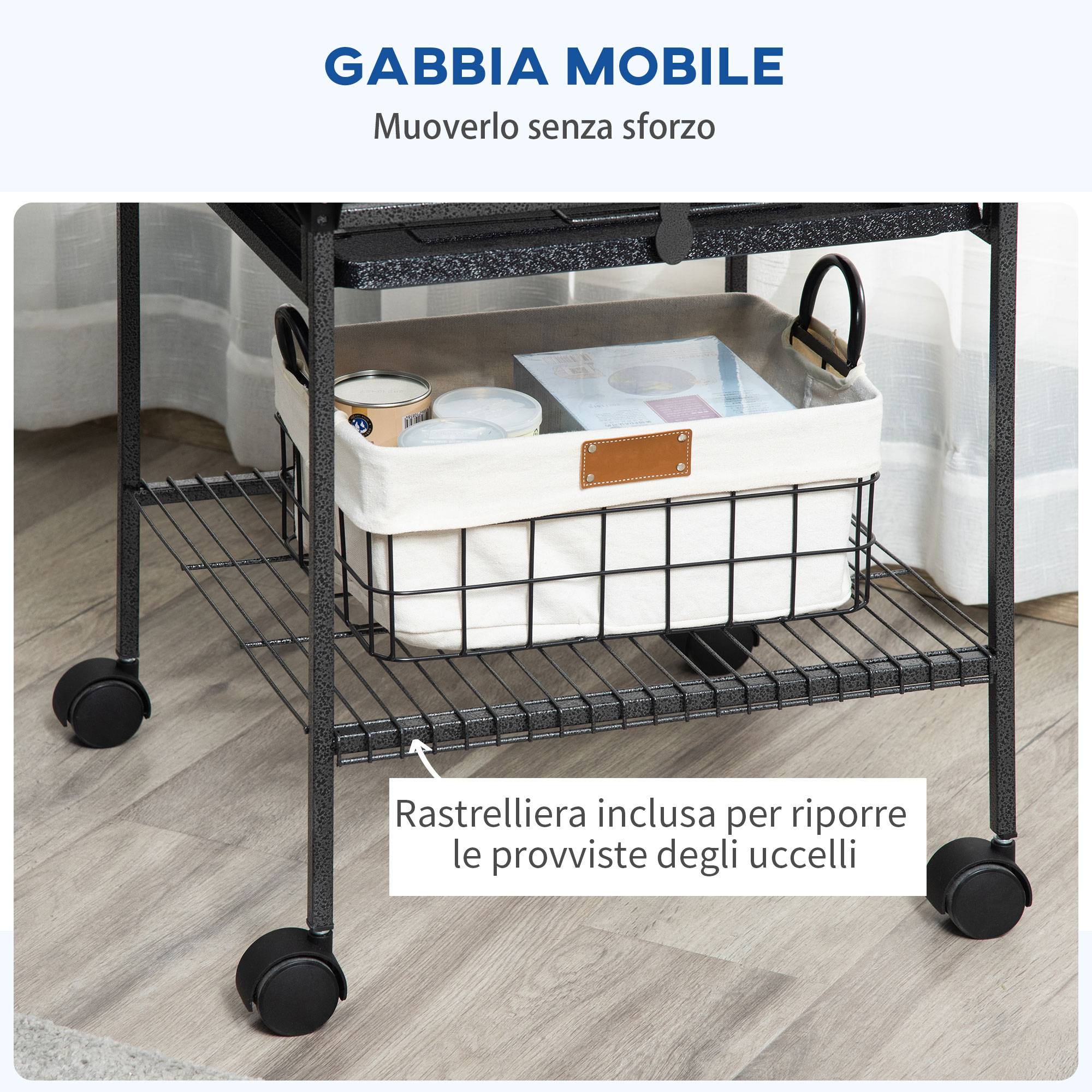 ComfortXL - Grande cage à perroquets acier gris 62,5 x 62,5 x 156 cm sur roulettes avec aire de jeu - ComfortXL Outdoor Living - Image 7