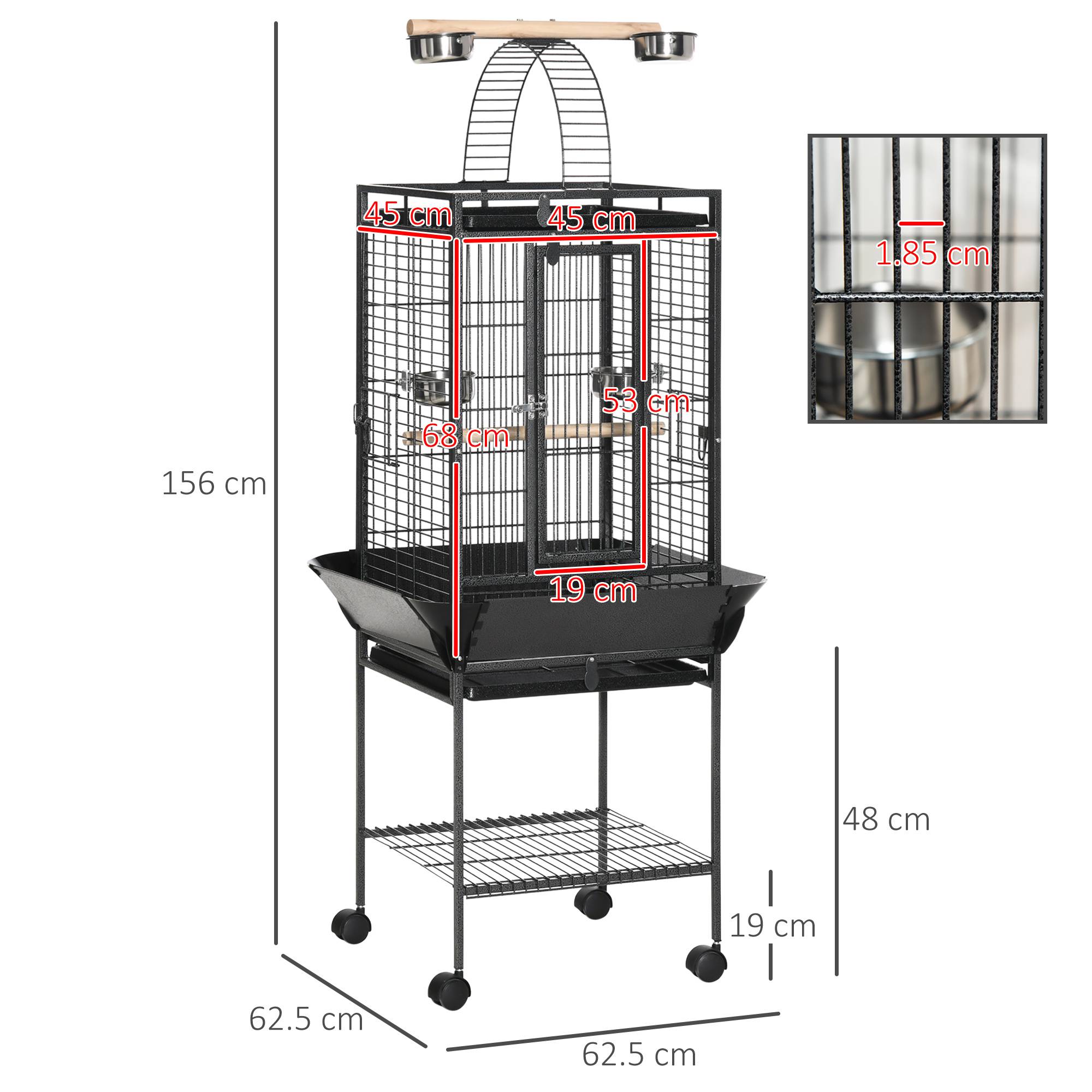 ComfortXL - Grande cage à perroquets acier gris 62,5 x 62,5 x 156 cm sur roulettes avec aire de jeu - ComfortXL Outdoor Living - Image 5