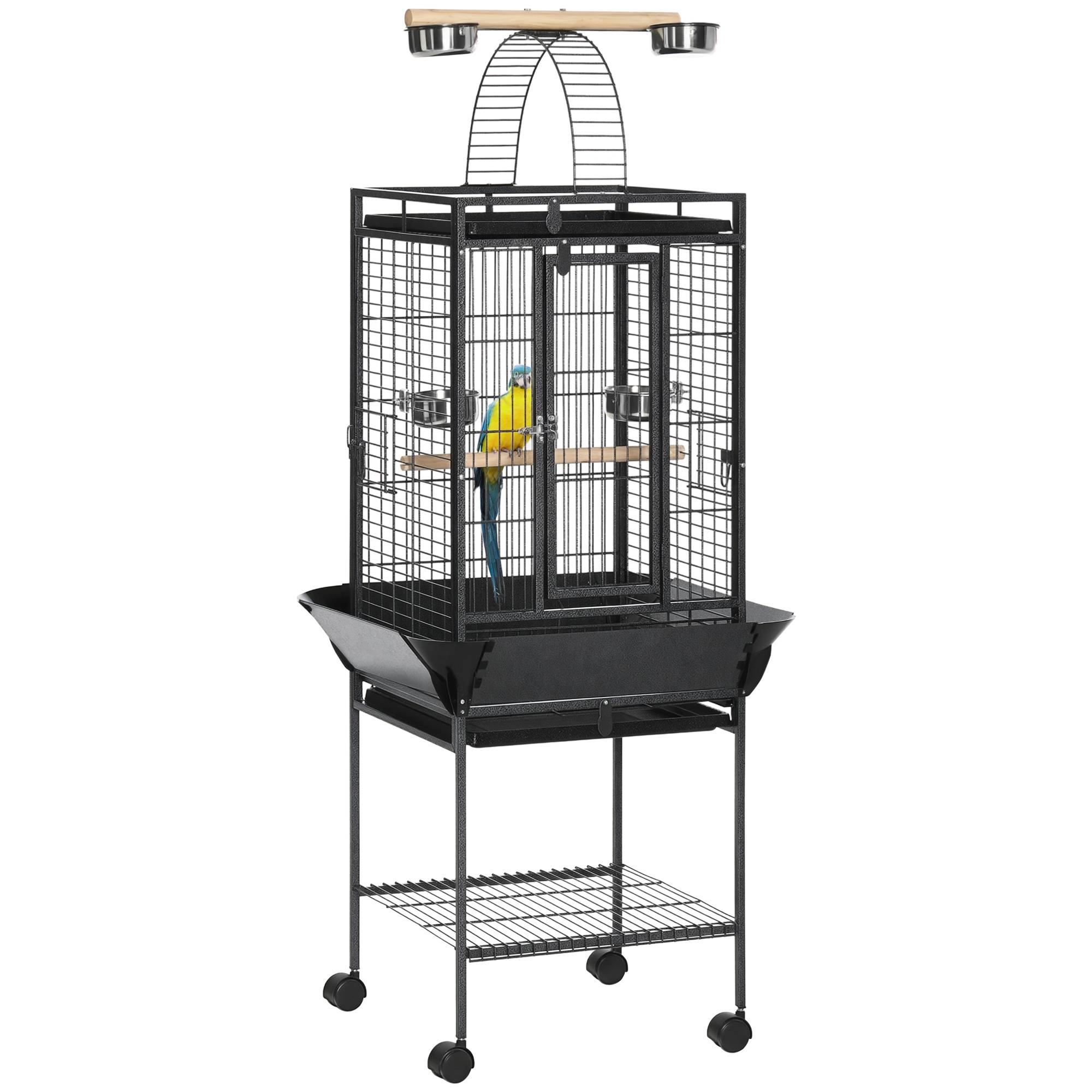 ComfortXL - Grande cage à perroquets acier gris 62,5 x 62,5 x 156 cm sur roulettes avec aire de jeu - ComfortXL Outdoor Living - Image 1
