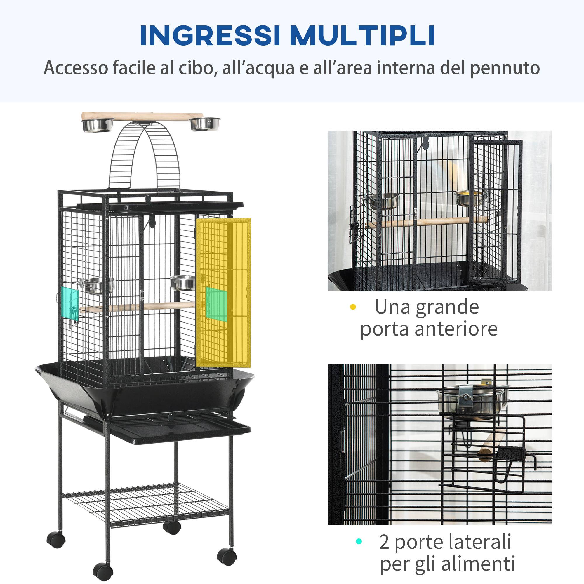 ComfortXL - Grande cage à perroquets acier gris 62,5 x 62,5 x 156 cm sur roulettes avec aire de jeu - ComfortXL Outdoor Living - Image 8