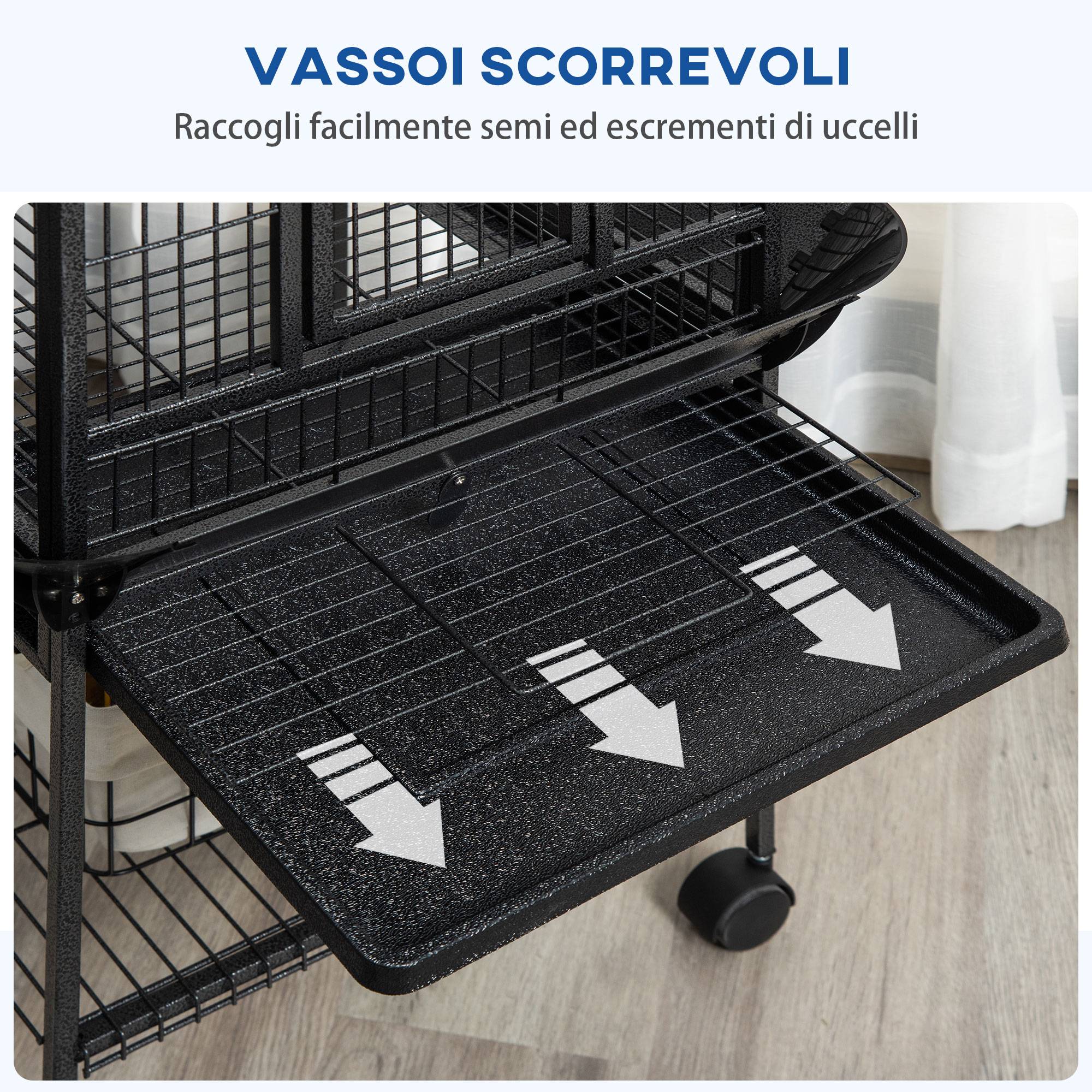 ComfortXL - Grande cage à perroquets acier gris 62,5 x 62,5 x 156 cm sur roulettes avec aire de jeu - ComfortXL Outdoor Living - Image 6