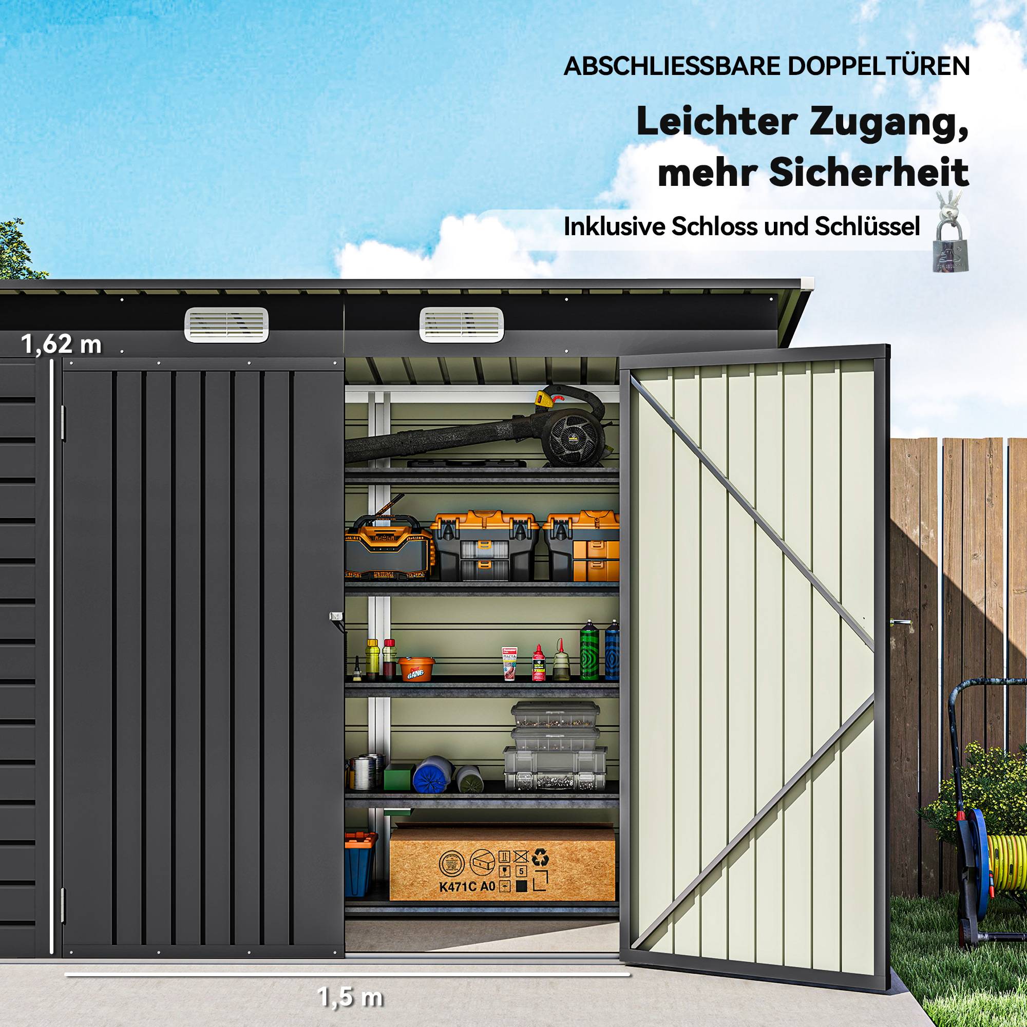 ComfortXL - Abri de jardin acier galvanisé 249 x 121 x 183 cm gris pour outils de jardin - ComfortXL Outdoor Living - Image 8
