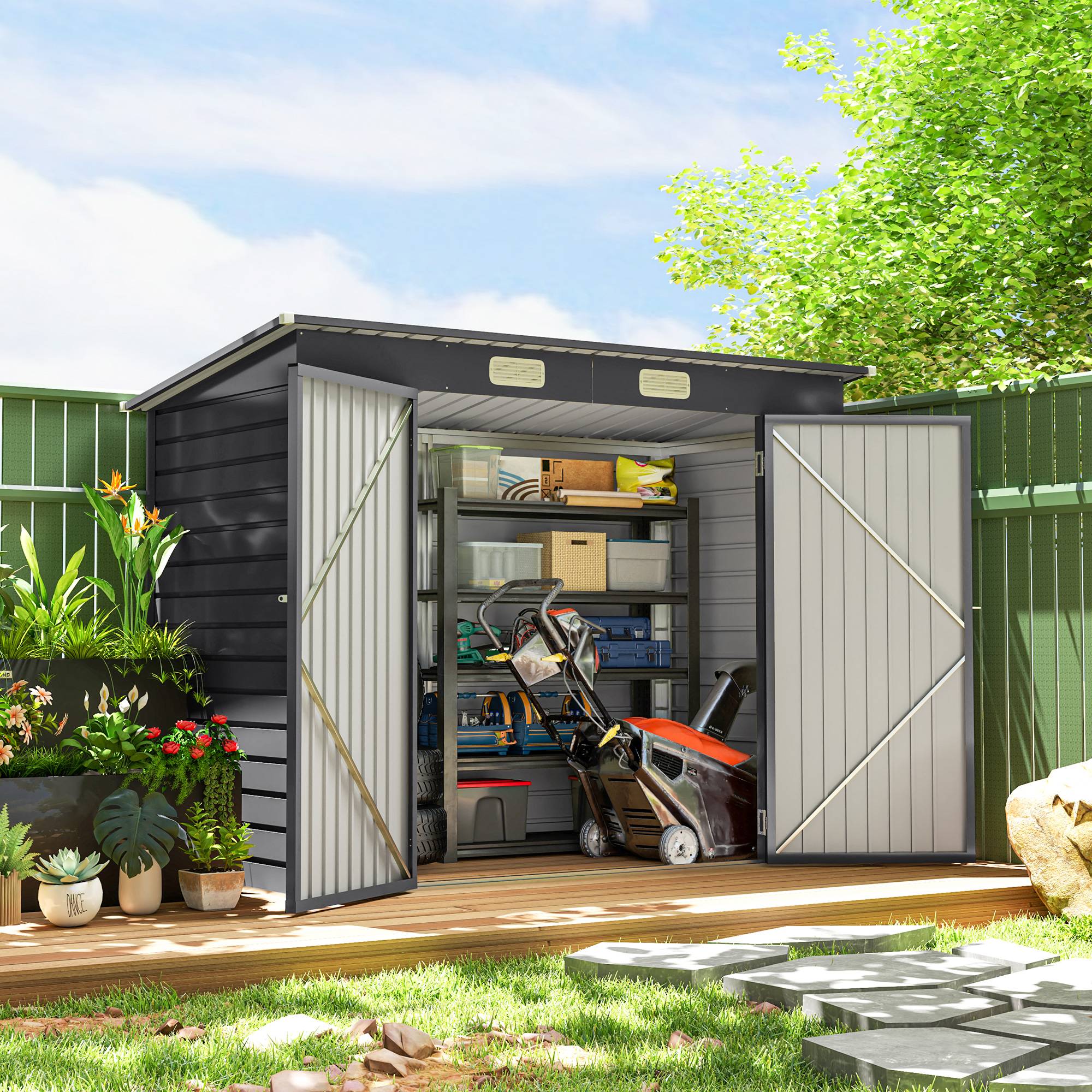 ComfortXL - Abri de jardin acier galvanisé 249 x 121 x 183 cm gris pour outils de jardin - ComfortXL Outdoor Living - Image 4