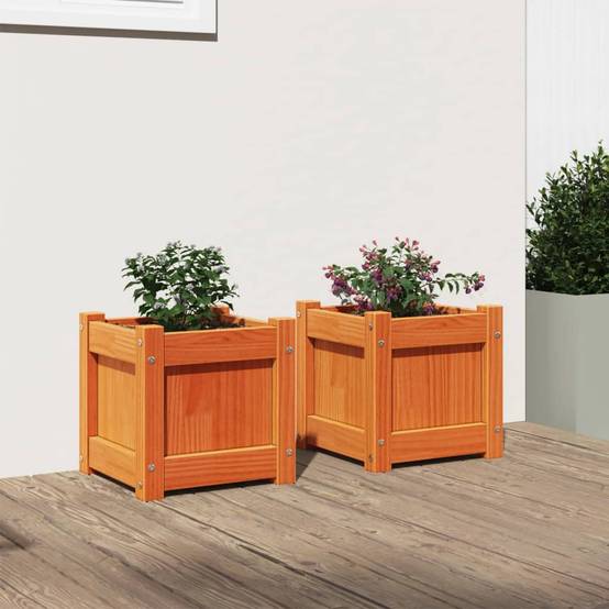 2 pcs Jardinière | Pot de fleurs | Cache-pot | Bac à fleurss cire marron bois de pin massif - Image 3