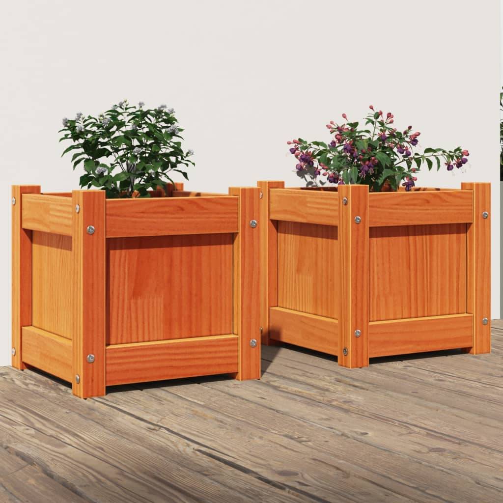 2 pcs Jardinière | Pot de fleurs | Cache-pot | Bac à fleurss cire marron bois de pin massif - Image 2