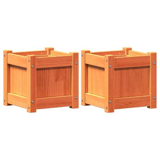 2 pcs Jardinière | Pot de fleurs | Cache-pot | Bac à fleurss cire marron bois de pin massif - Image 1