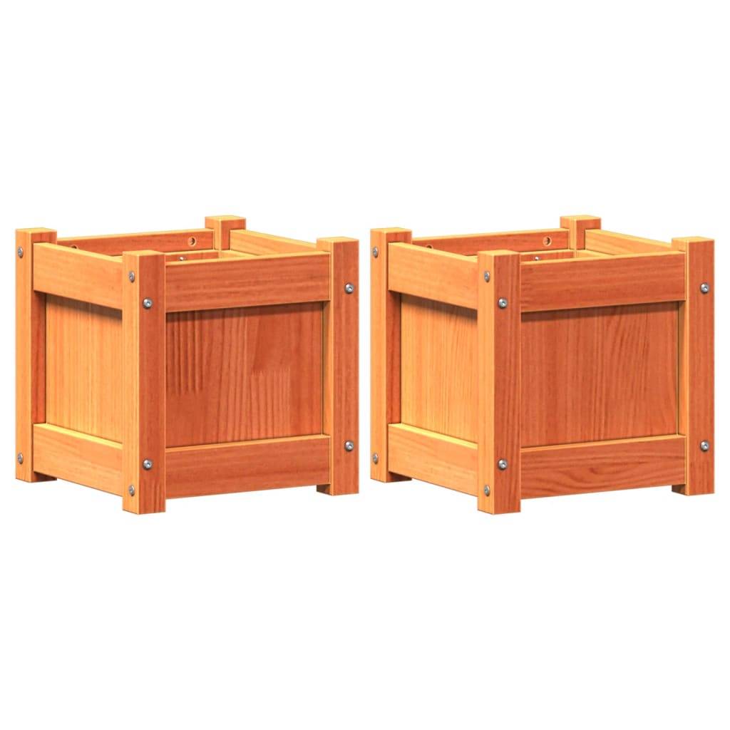 2 pcs Jardinière | Pot de fleurs | Cache-pot | Bac à fleurss cire marron bois de pin massif - Image 1