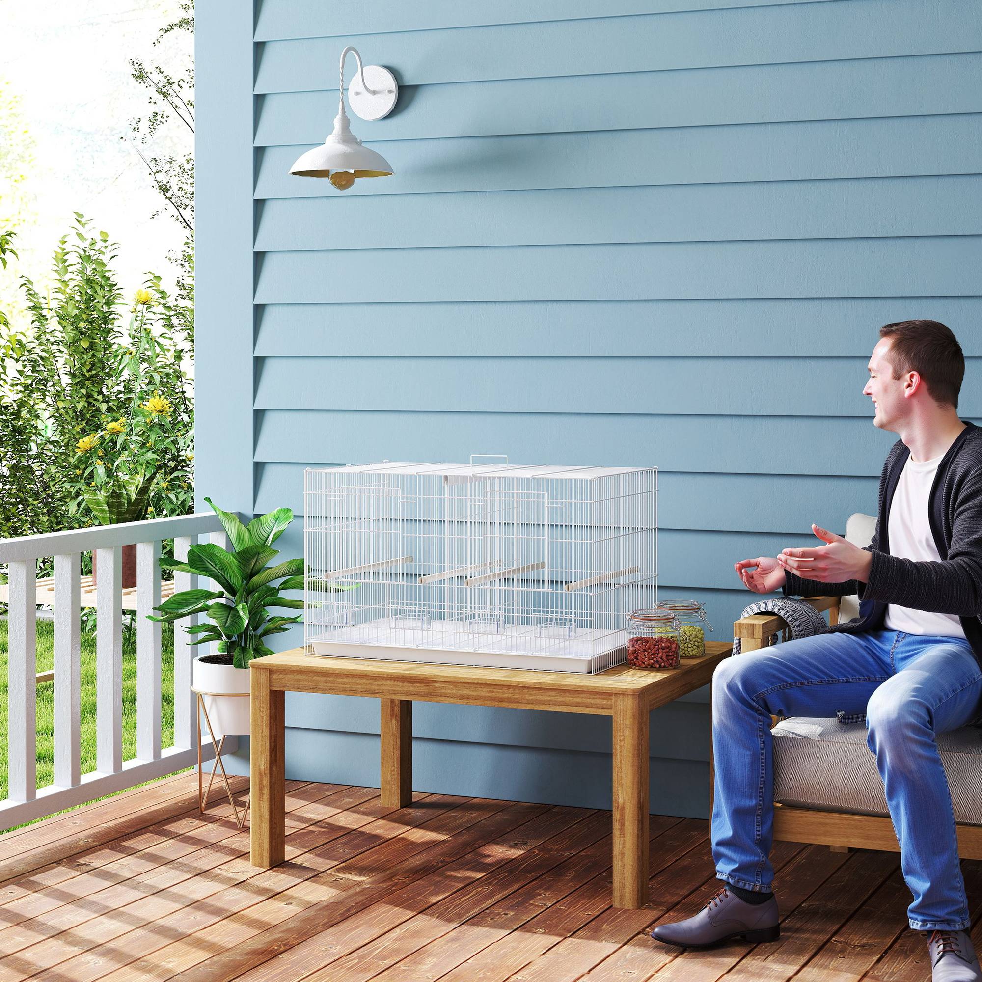 ComfortXL - Cage à oiseaux acier blanc 76x46x46 cm volière intérieure séparateur amovible - ComfortXL Outdoor Living - Image 10