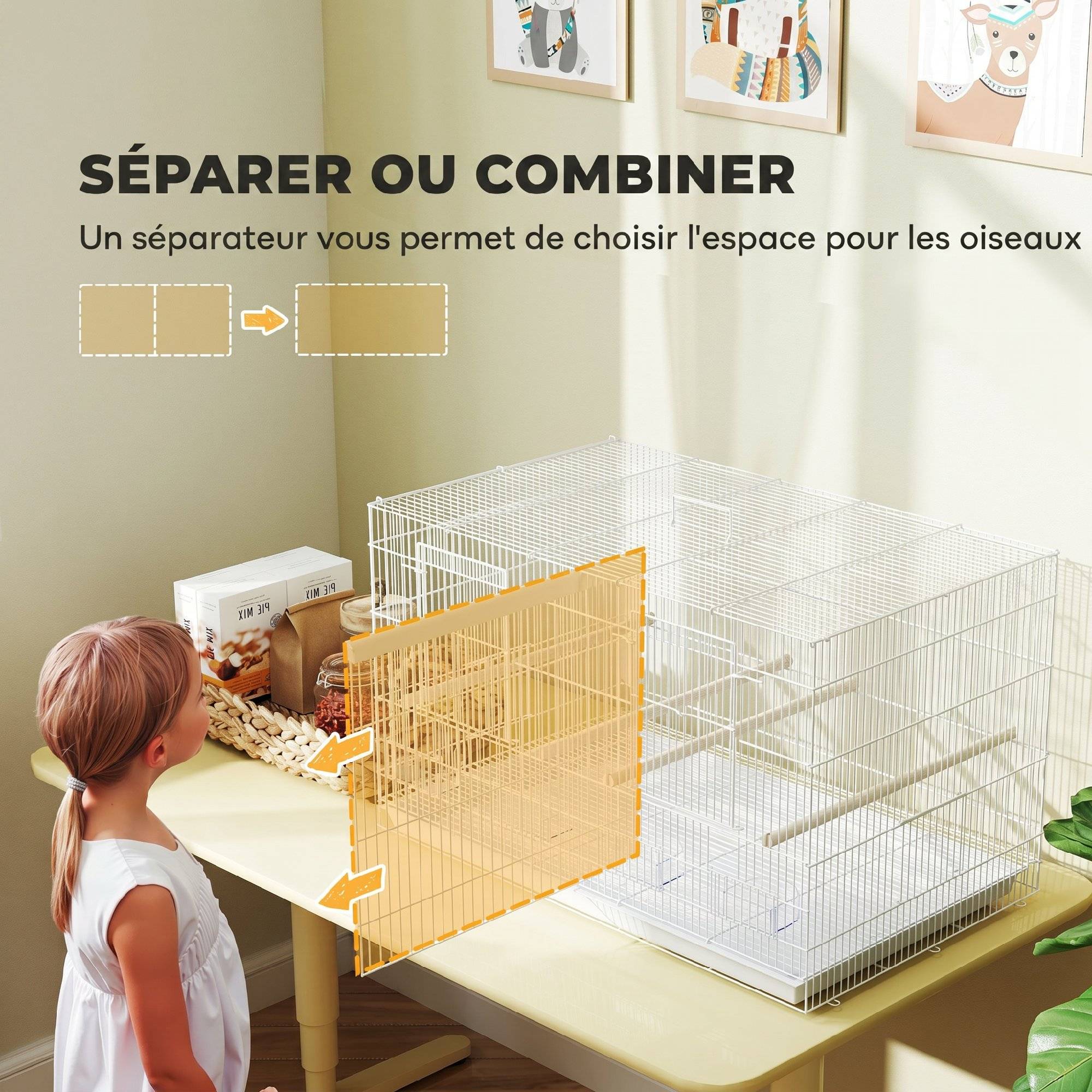 ComfortXL - Cage à oiseaux acier blanc 76x46x46 cm volière intérieure séparateur amovible - ComfortXL Outdoor Living - Image 5