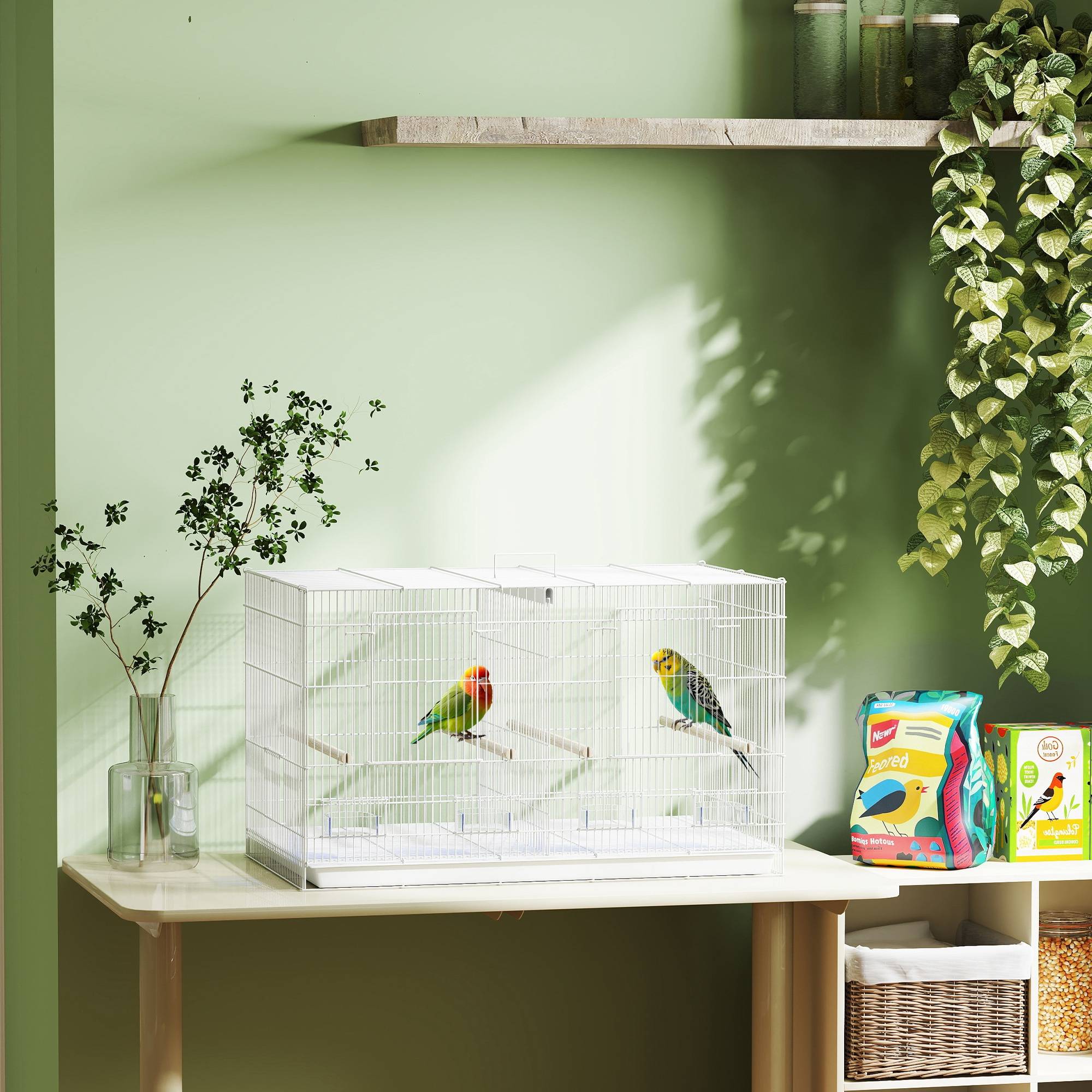 ComfortXL - Cage à oiseaux acier blanc 76x46x46 cm volière intérieure séparateur amovible - ComfortXL Outdoor Living - Image 3