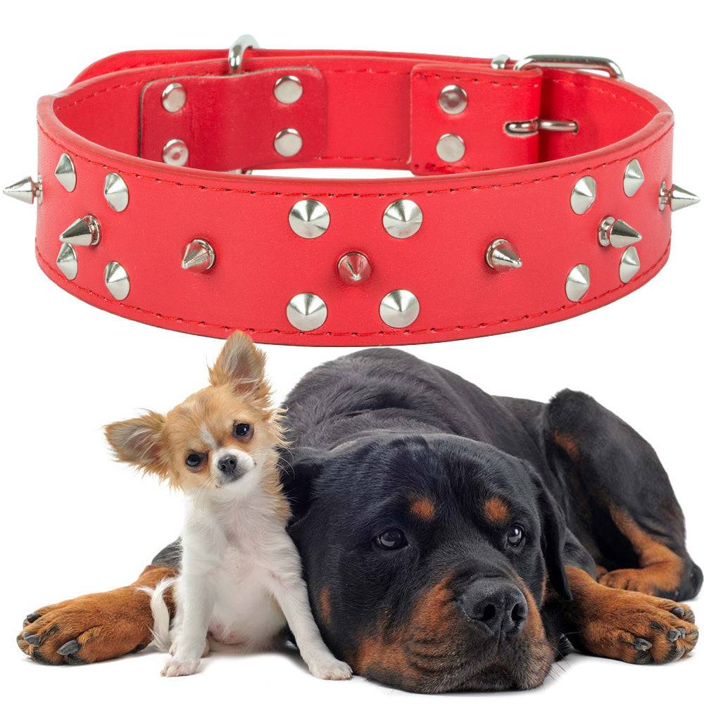 Collier chien clouté cuir eco réglable xl rouge - Image 1