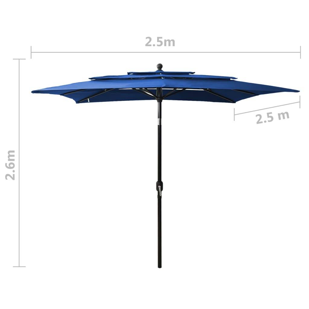 Helloshop26 - Parasol à 3 niveaux avec mât en aluminium 2,5 x 2,5 m bleu azuré - Image 7