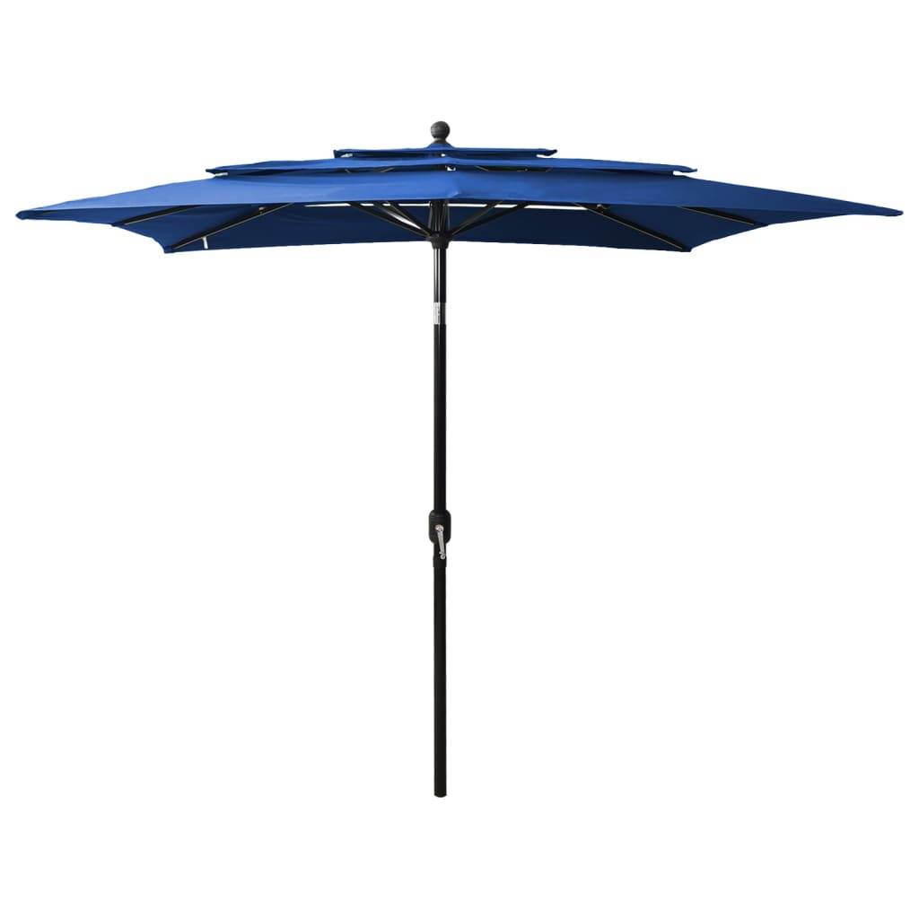 Helloshop26 - Parasol à 3 niveaux avec mât en aluminium 2,5 x 2,5 m bleu azuré - Image 2
