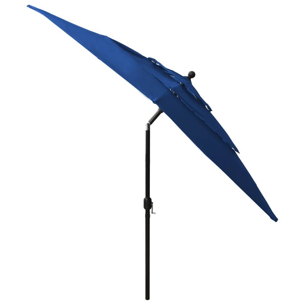 Helloshop26 - Parasol à 3 niveaux avec mât en aluminium 2,5 x 2,5 m bleu azuré - Image 4