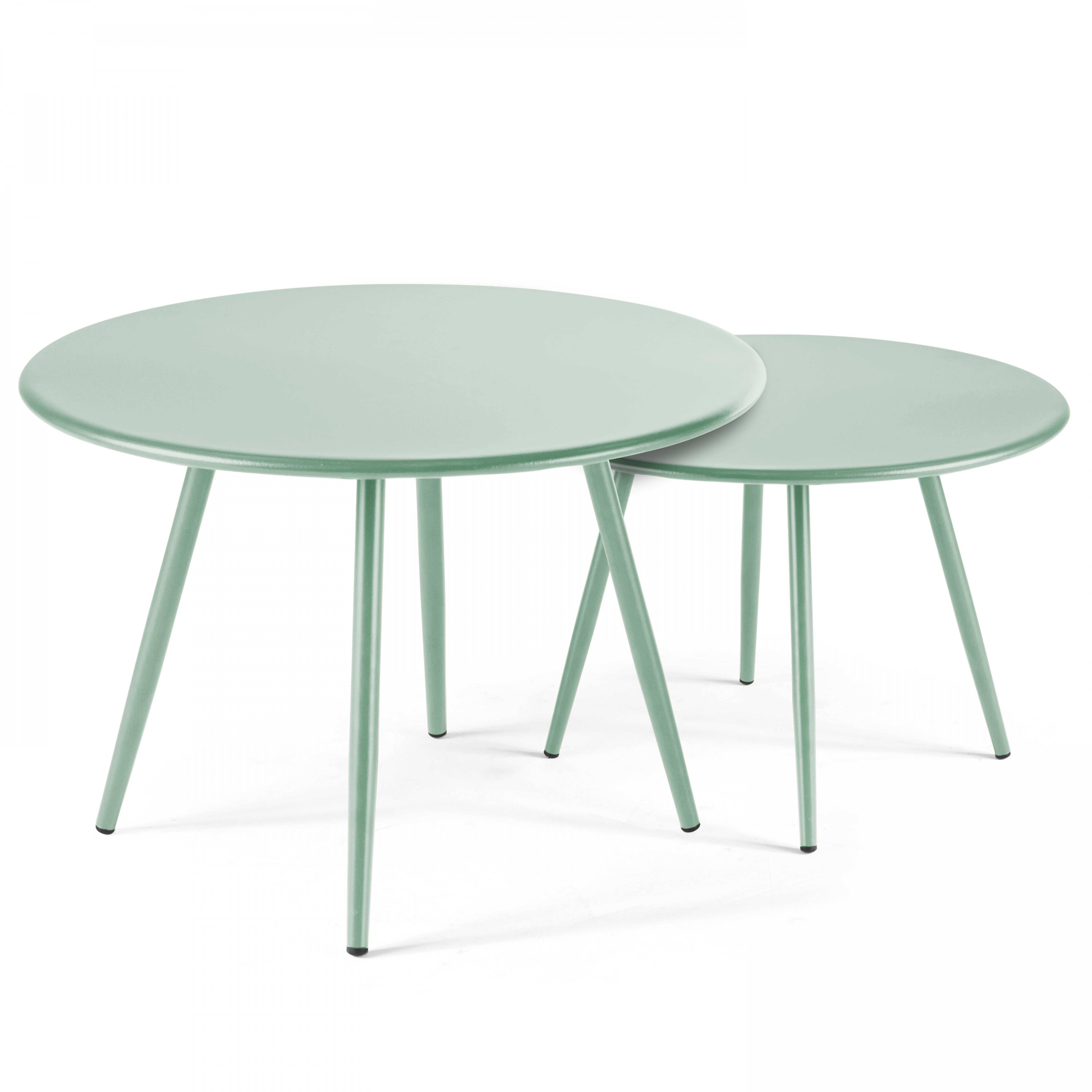 Oviala - Lot de 2 tables basses de jardin en acier vert sauge 50 cm Palavas - Oviala - Image 1