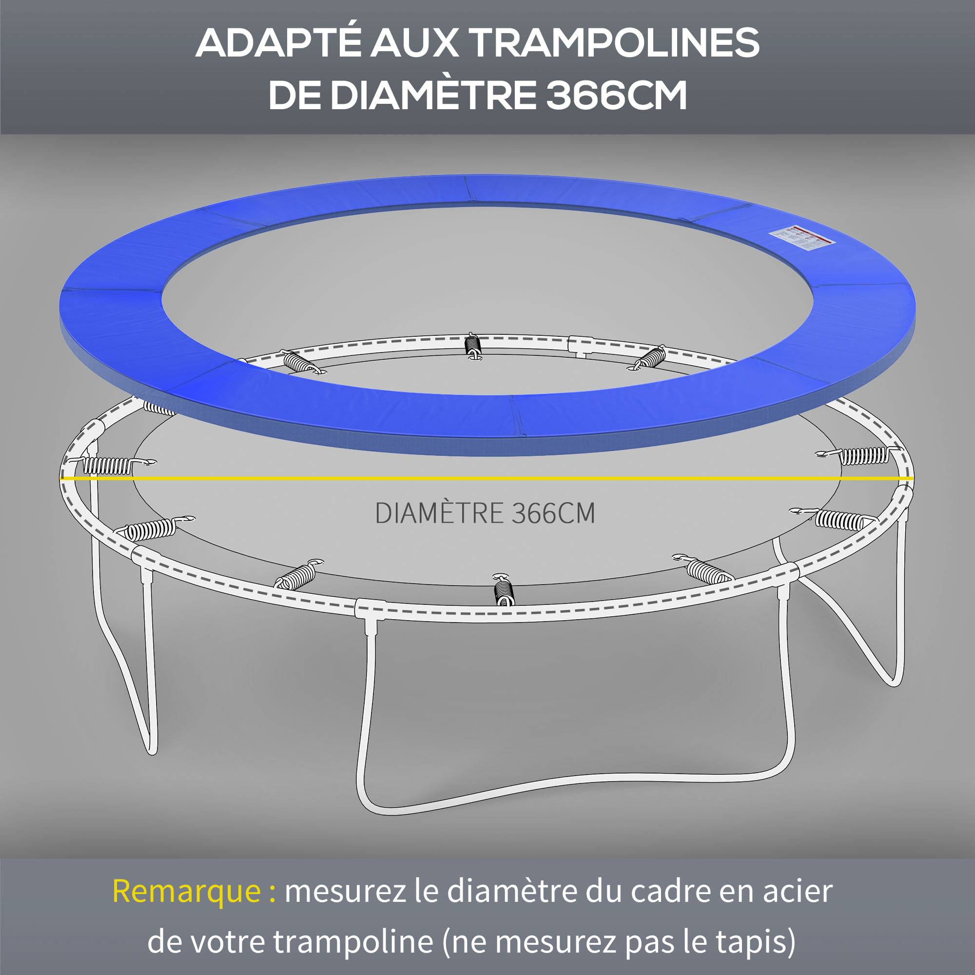 Homcom - Couvre-ressort trampoline Ø 366 cm PVC PE haute densité rembourrage 15 mm bleu - HOMCOM - Image 5