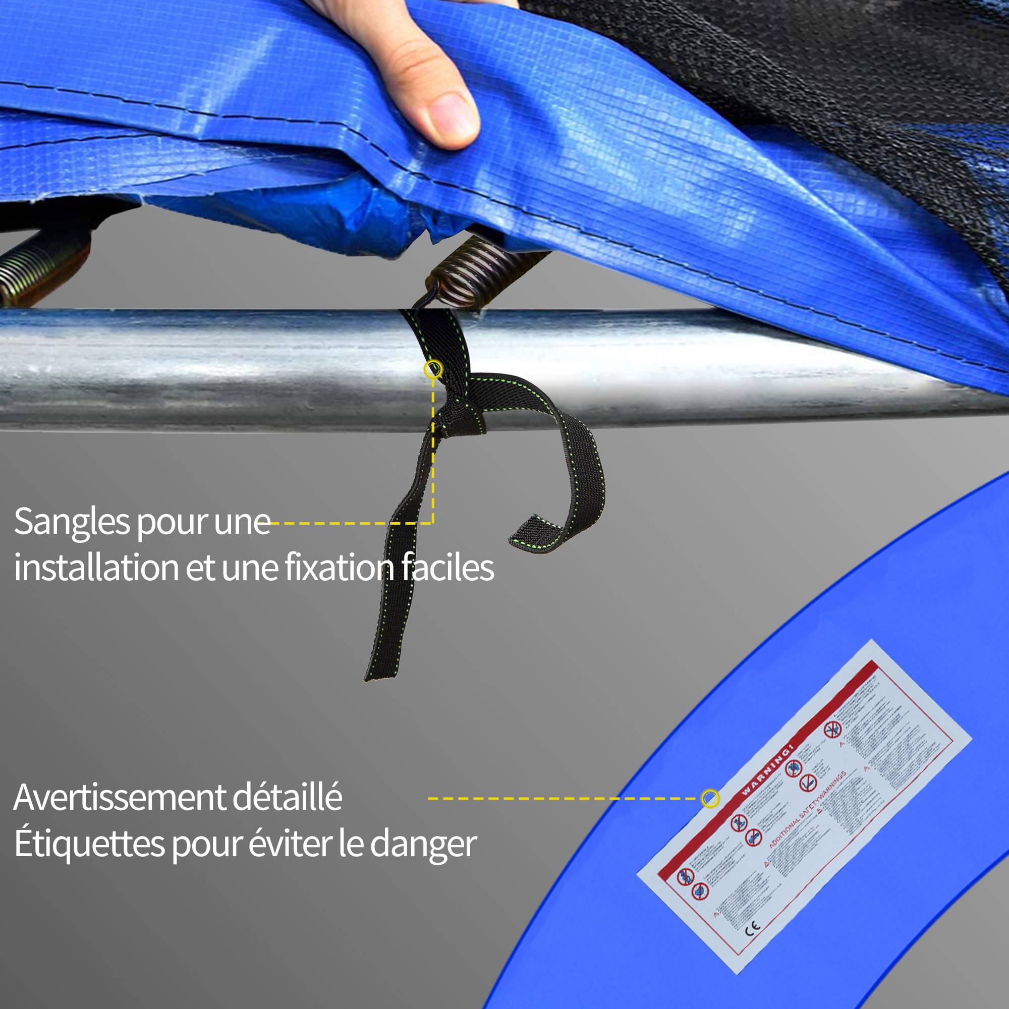 Homcom - Couvre-ressort trampoline Ø 366 cm PVC PE haute densité rembourrage 15 mm bleu - HOMCOM - Image 6