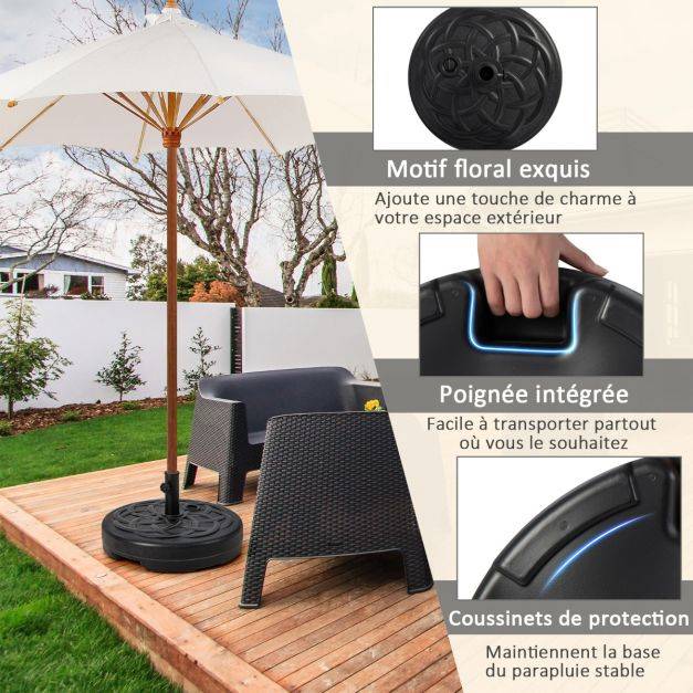 Helloshop26 - Pied de parasol lourd pour parasol diamètre 38 et 48 mm socle parasol extérieur en hdpe rempli de 39kg sable/ 23 litres eau 56 x 30 cm - Image 2