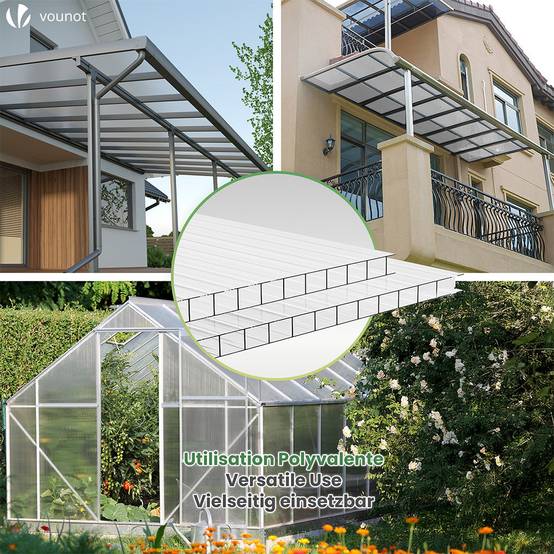Vounot - Lot de 14 plaques en polycarbonate alvéolaire 4 mm - 121 x 60,5 cm transparent - double paroi creuse - pour serre - VOUNOT® - Image 2