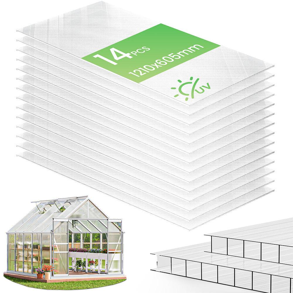Vounot - Lot de 14 plaques en polycarbonate alvéolaire 4 mm - 121 x 60,5 cm transparent - double paroi creuse - pour serre - VOUNOT® - Image 1