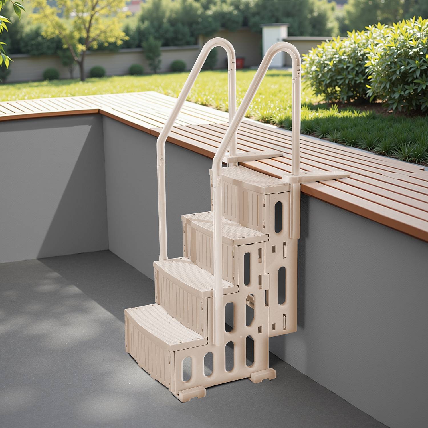 Vevor - VEVOR Escalier piscine plastique 2 rampes 4 marches anti-dérap., ch.181,4kg, piscines creusées 122-137cm, taupe. - Image 8