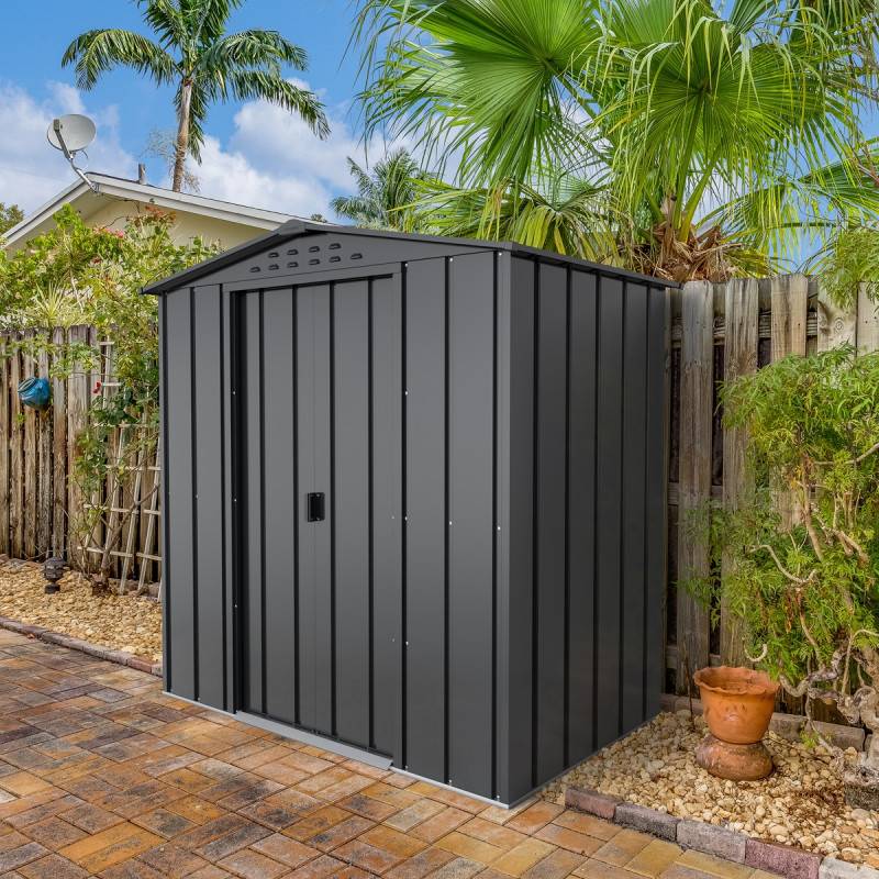 Duramax - Abri de jardin métal imitation bois 2,48 m² avec kit d’ancrage - anthracite - grande hauteur - Image 1