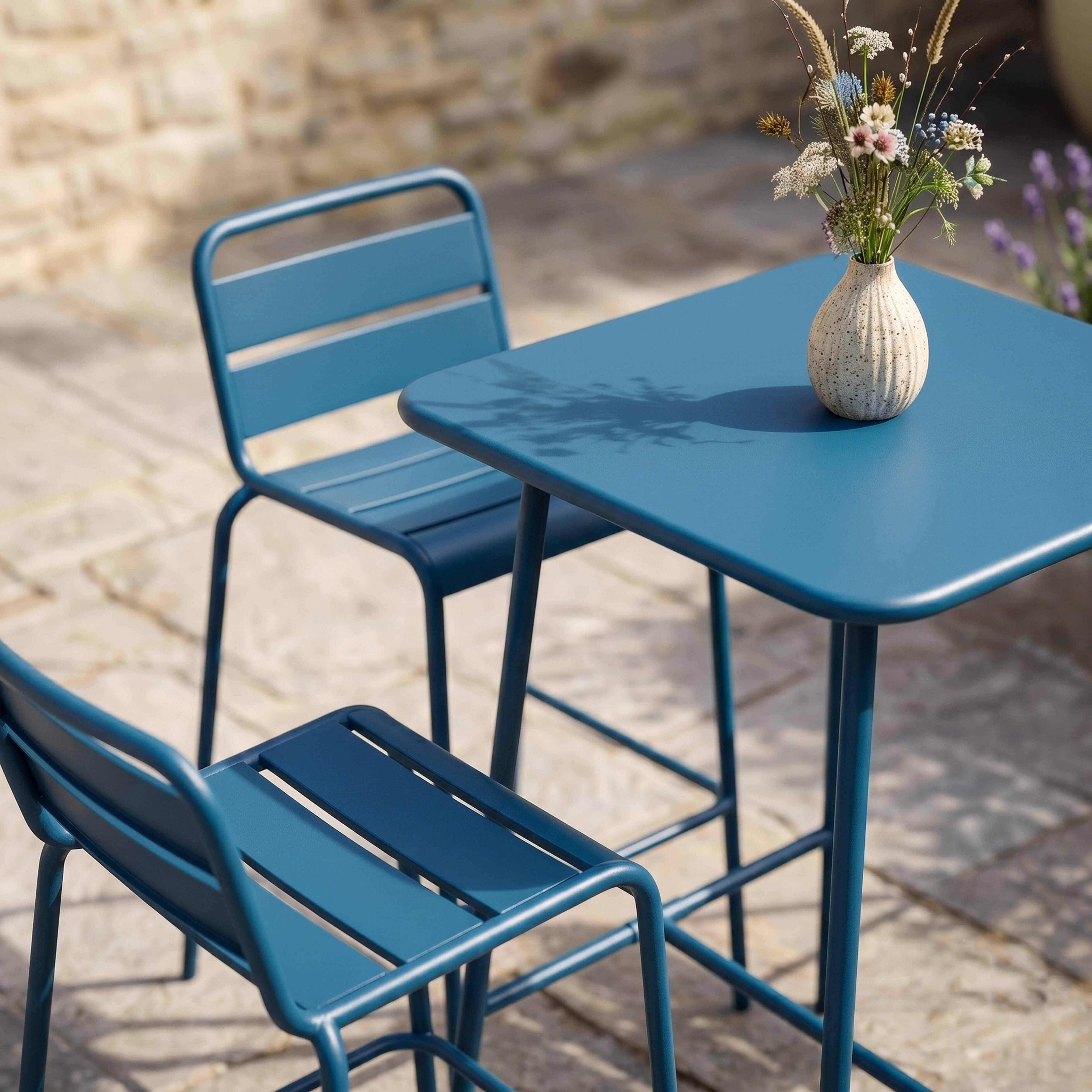 Oviala - Ensemble table de bar et 2 chaises hautes en métal bleu pacific Palavas - Oviala - Image 5