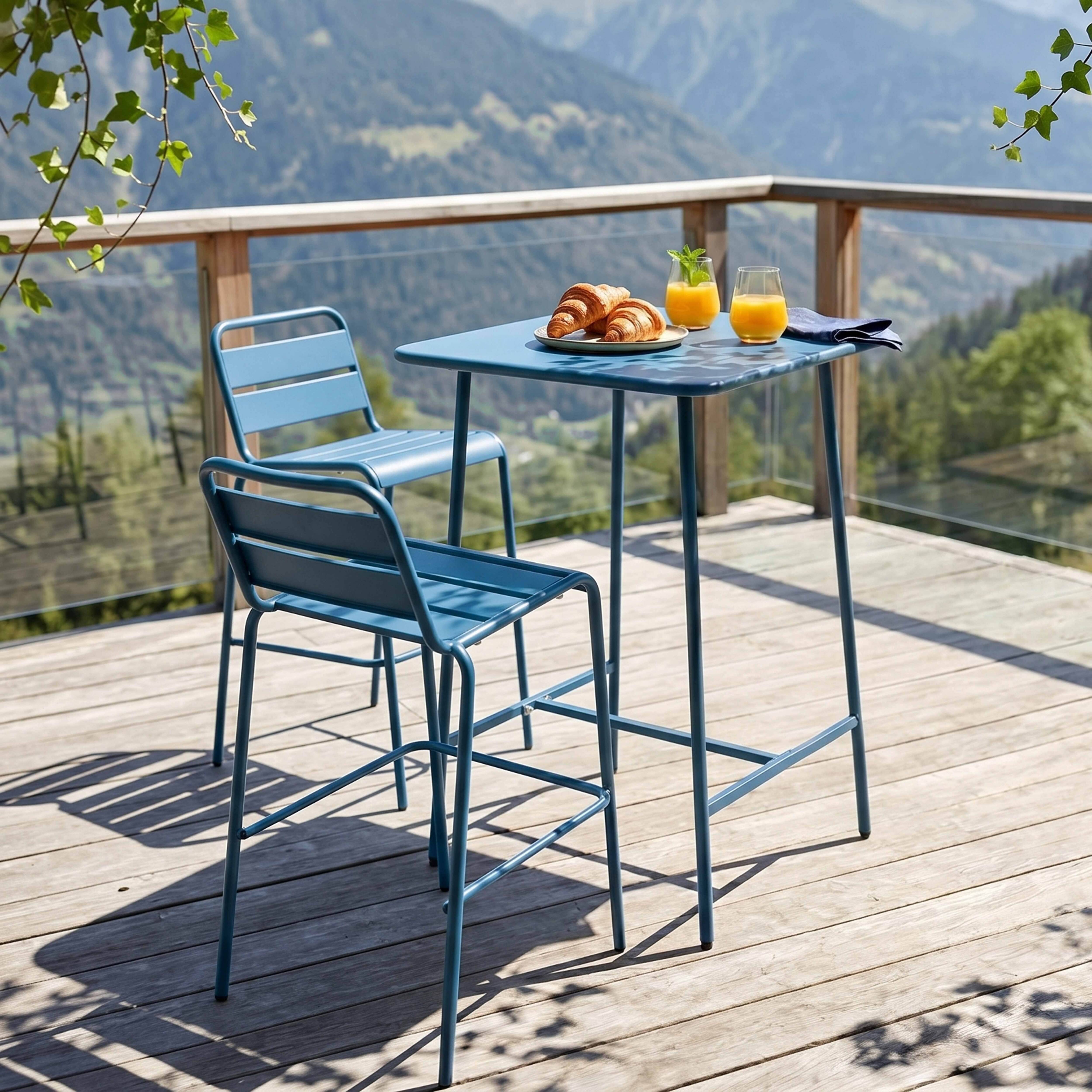 Oviala - Ensemble table de bar et 2 chaises hautes en métal bleu pacific Palavas - Oviala - Image 2