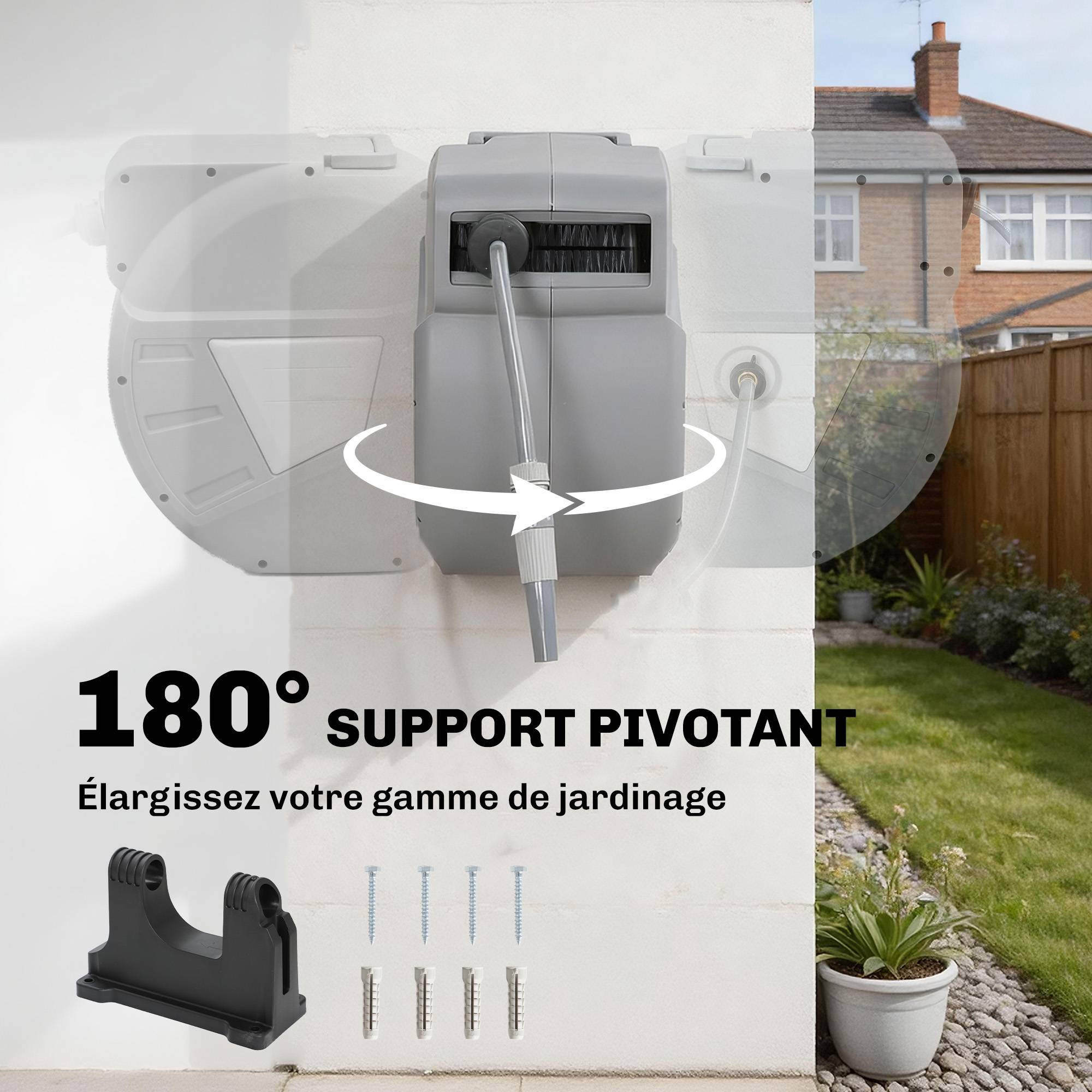 ComfortXL - Enrouleur tuyau arrosage mural PP gris 40+2 m Ø15 mm pivotant 180° rétractable - ComfortXL Outdoor Living - Image 7