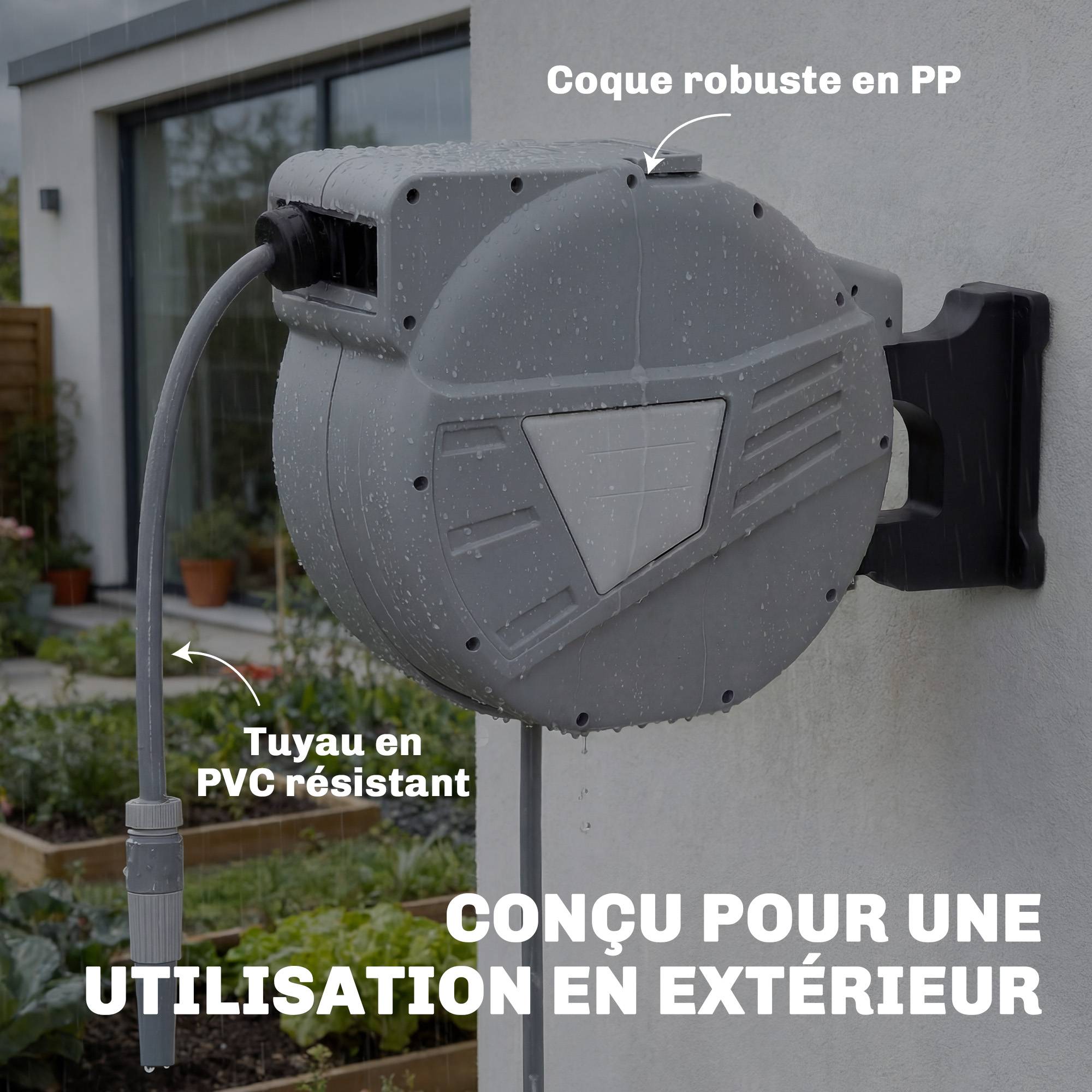 ComfortXL - Enrouleur tuyau arrosage mural PP gris 40+2 m Ø15 mm pivotant 180° rétractable - ComfortXL Outdoor Living - Image 9